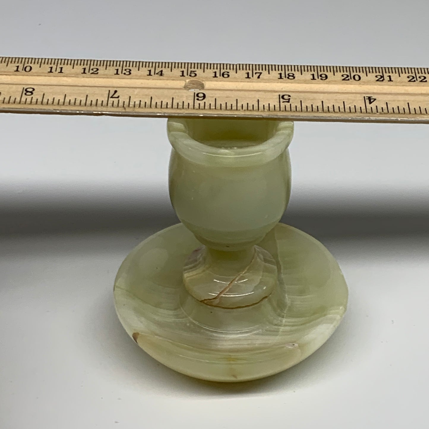 270g, 3.2"x1.5"x3", Natural Green Onyx Candle Holder Gemstone Hand Carved, B3220