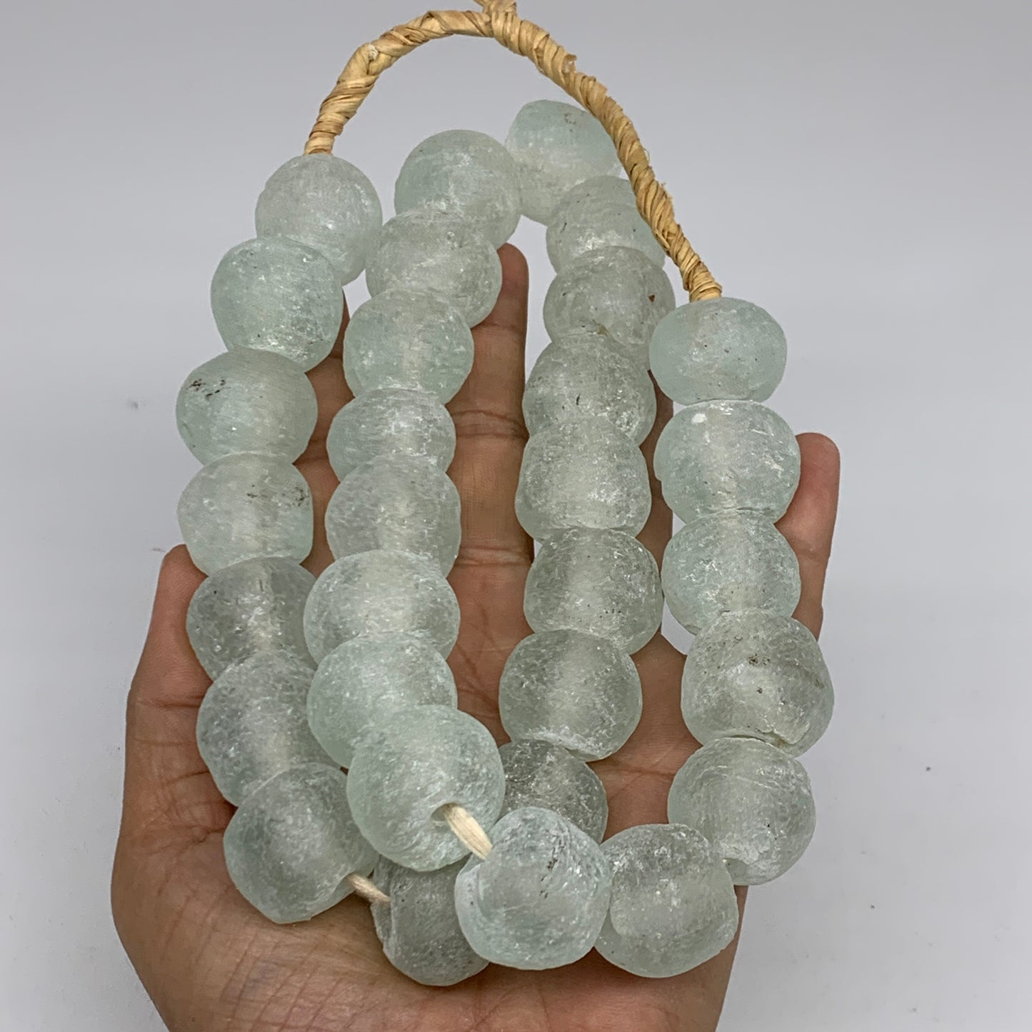 0.93 lbs, 16mm-22mm, 1 Strand, 31 beads, Green/Blue Sea Glass Beads, B35698