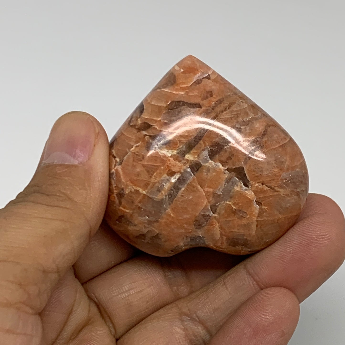 75.9g, 1.9"x2"x1", Peach Moonstone Heart Crystal Polished, B34993