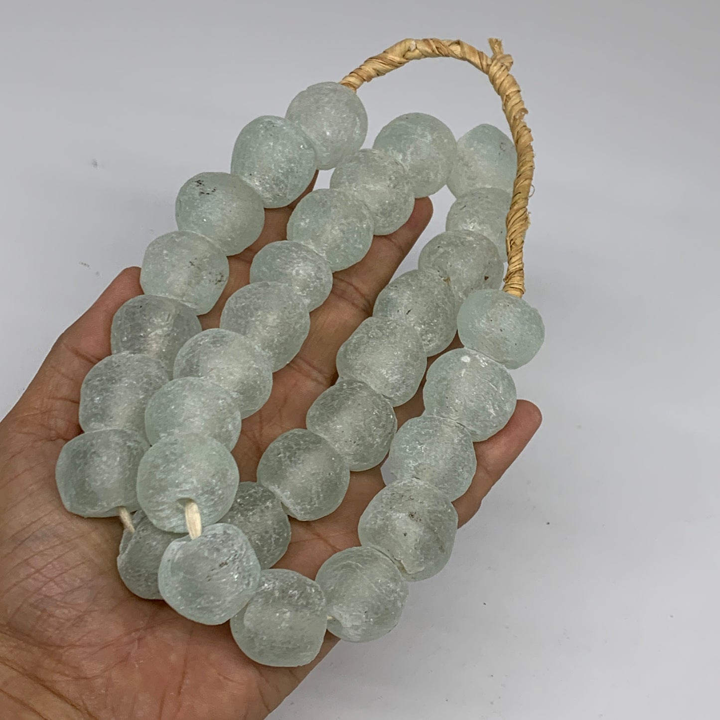 0.93 lbs, 16mm-22mm, 1 Strand, 31 beads, Green/Blue Sea Glass Beads, B35698