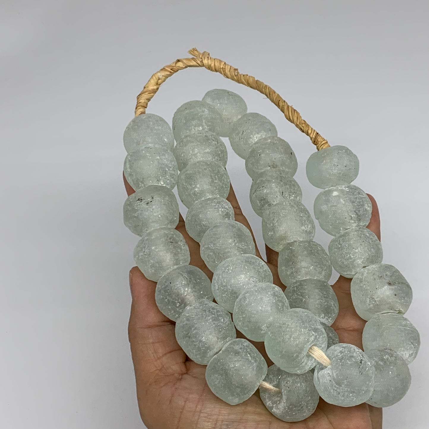 0.93 lbs, 16mm-22mm, 1 Strand, 31 beads, Green/Blue Sea Glass Beads, B35698