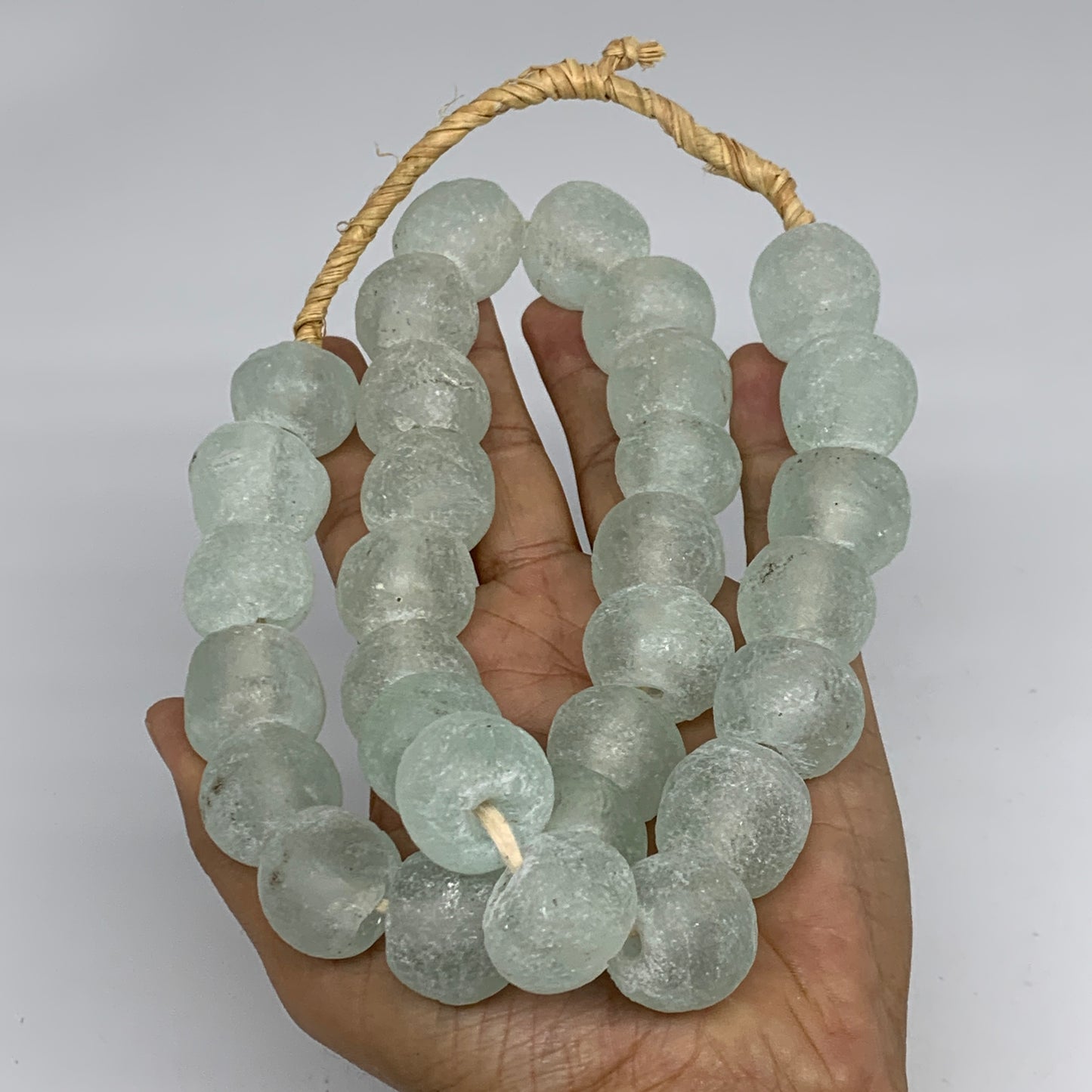 0.93 lbs, 16mm-22mm, 1 Strand, 31 beads, Green/Blue Sea Glass Beads, B35698