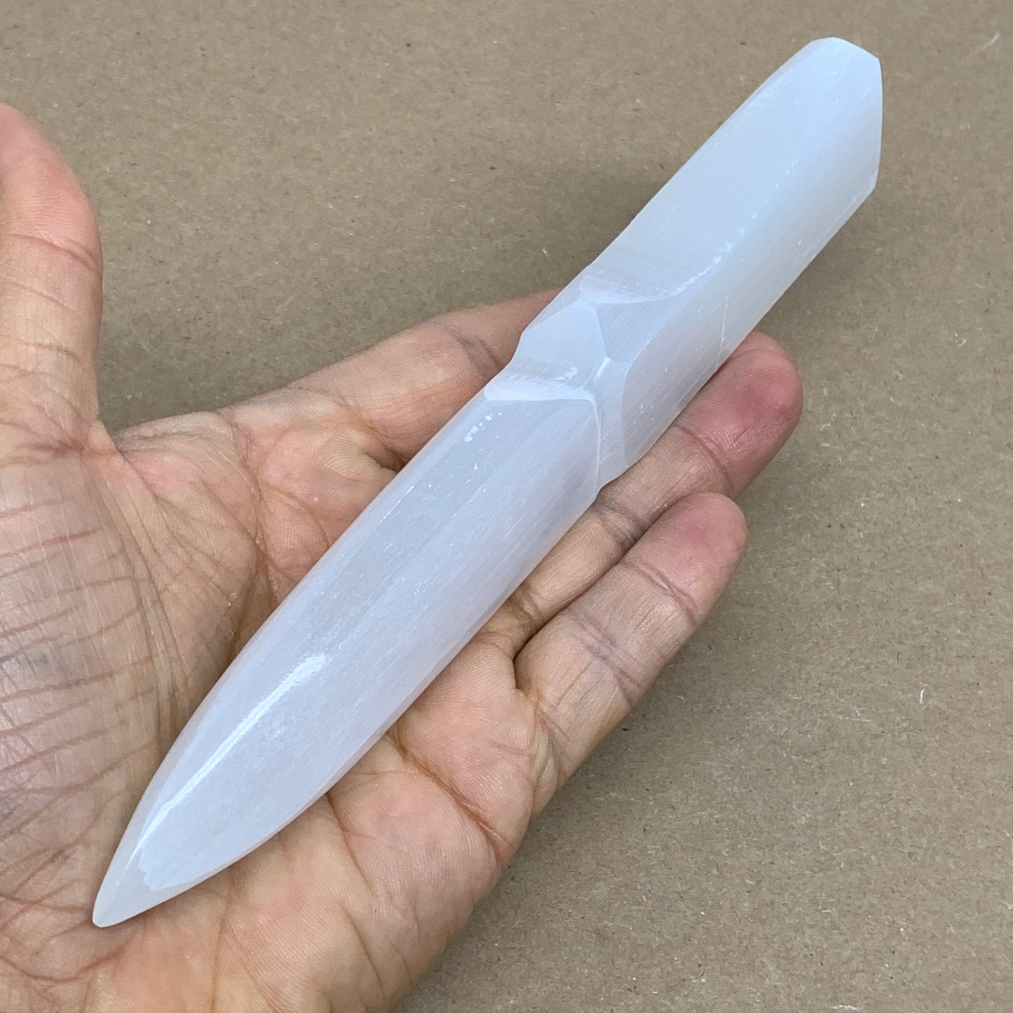150g, 7.5"x1.2"x0.7", Natural Selenite Crystal Dagger (Satin Spar), B36328