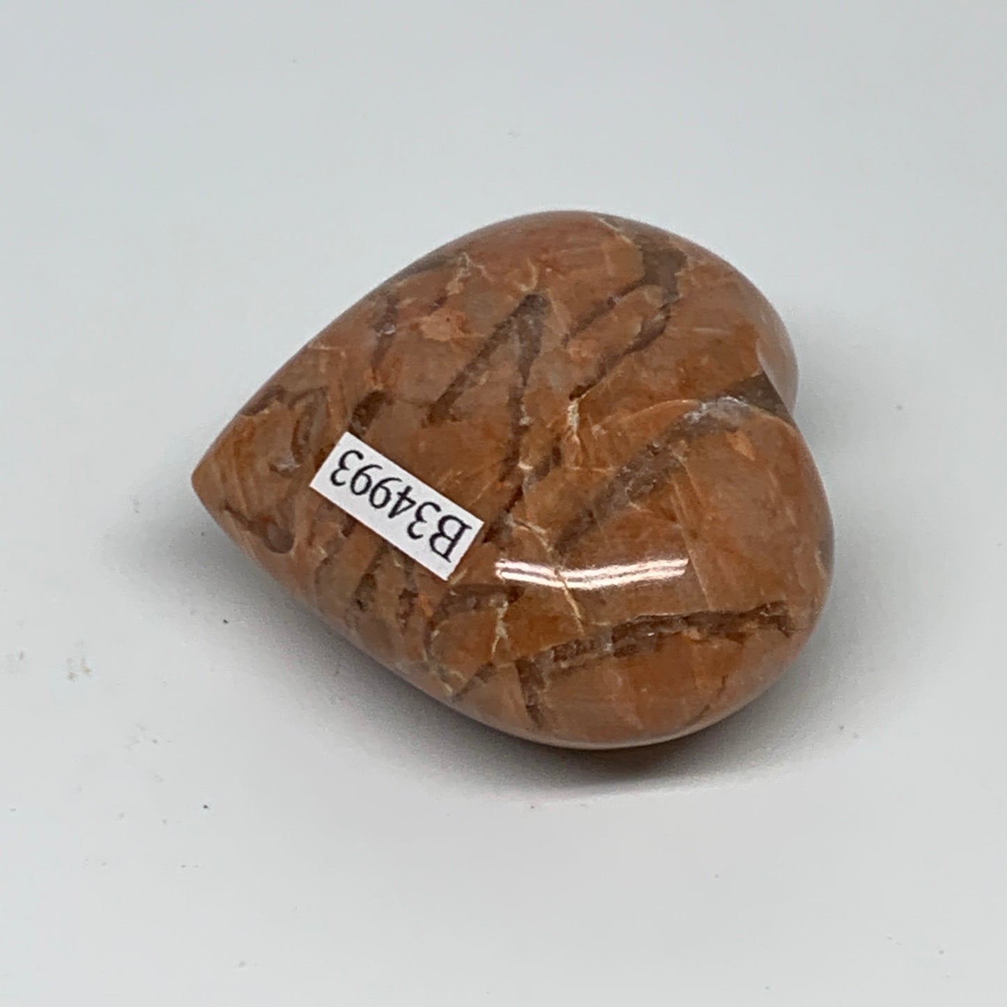 75.9g, 1.9"x2"x1", Peach Moonstone Heart Crystal Polished, B34993