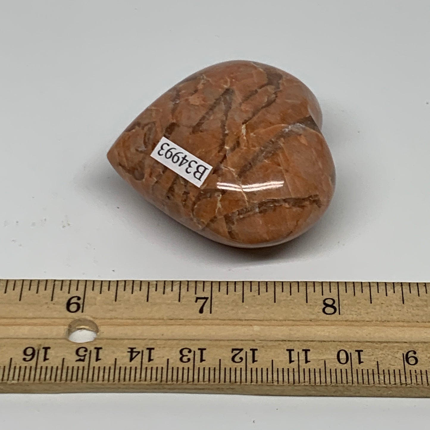 75.9g, 1.9"x2"x1", Peach Moonstone Heart Crystal Polished, B34993