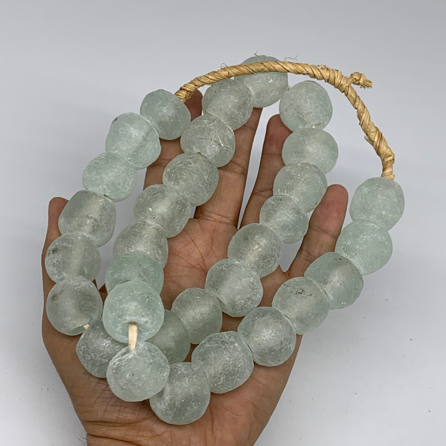 0.93 lbs, 16mm-22mm, 1 Strand, 31 beads, Green/Blue Sea Glass Beads, B35698