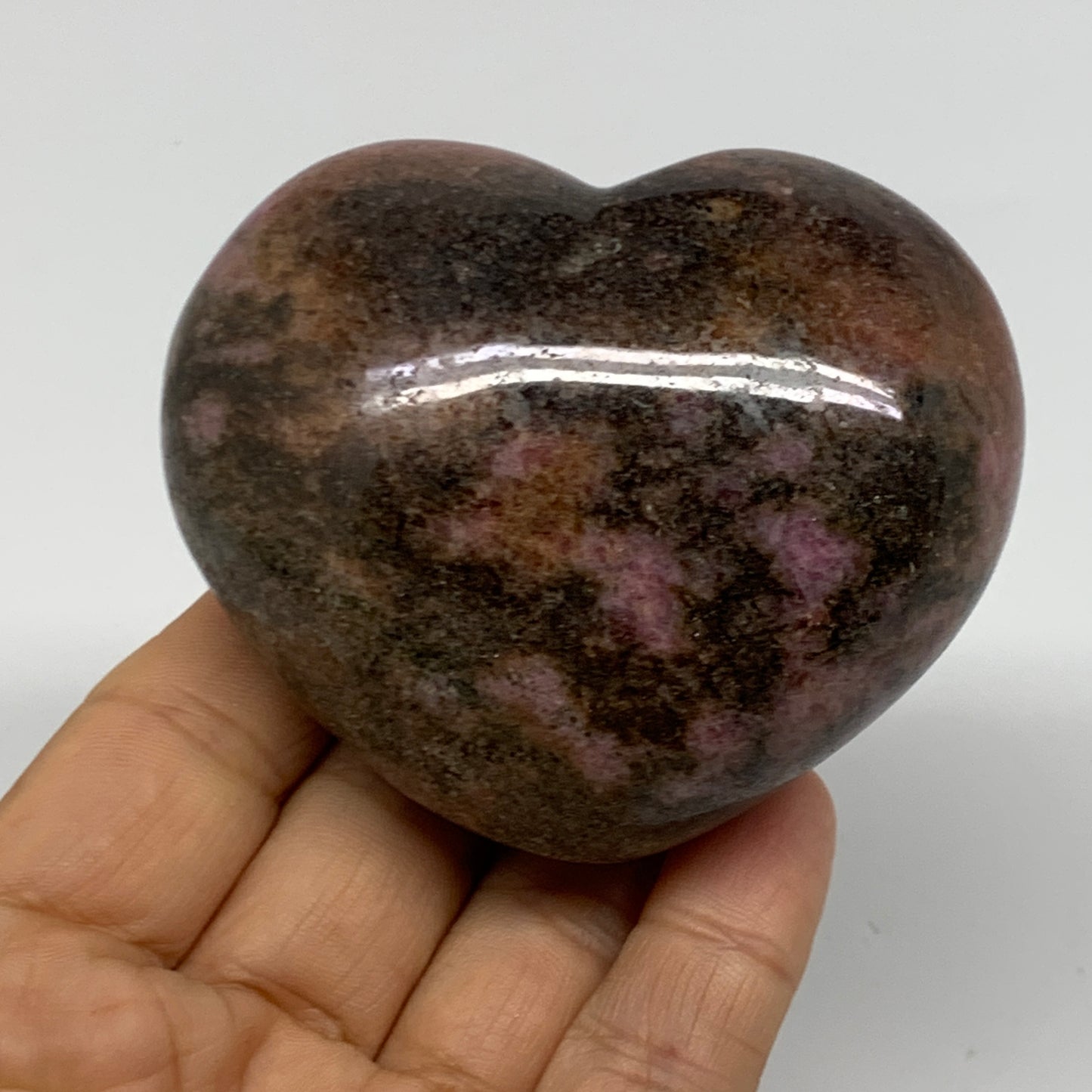 0.74 lbs, 2.4"x2.9"x1.5", Natural Rhodonite Heart Polished Crystal, B37207