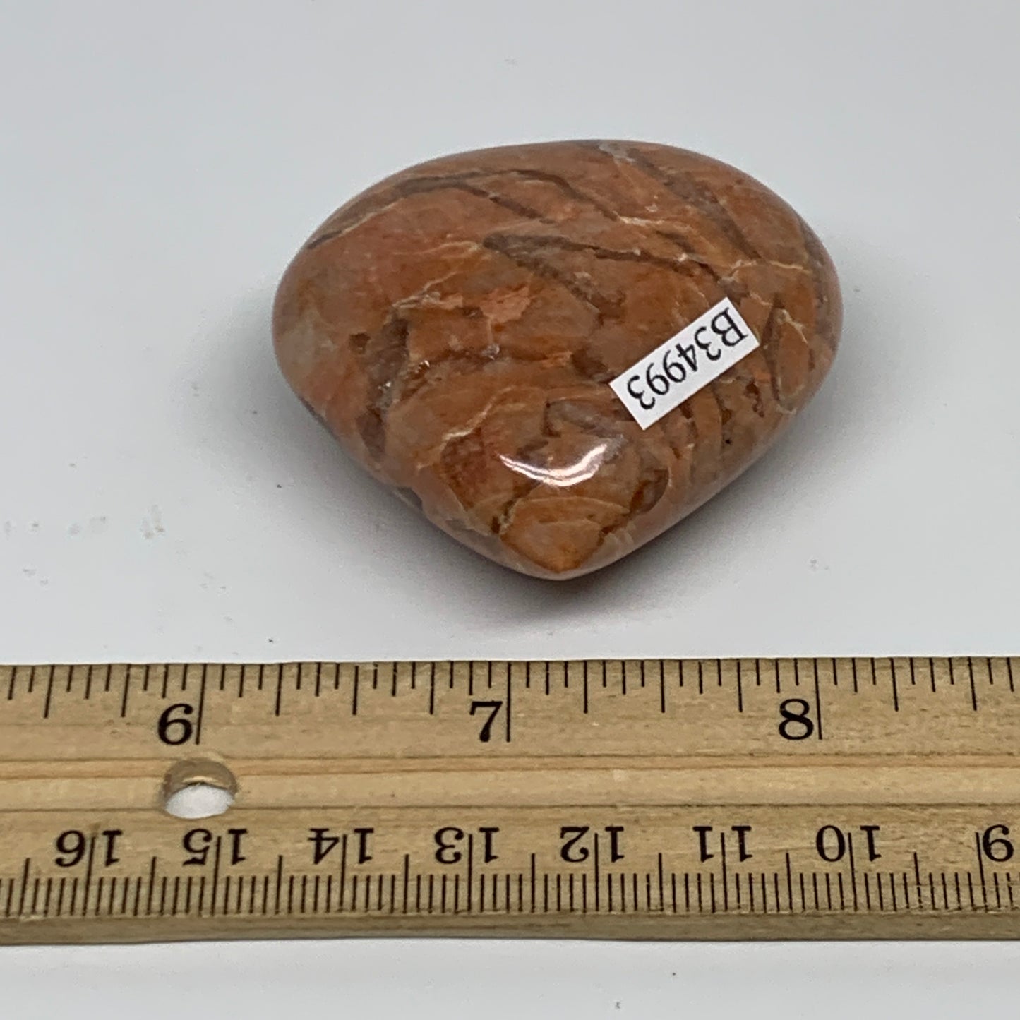 75.9g, 1.9"x2"x1", Peach Moonstone Heart Crystal Polished, B34993