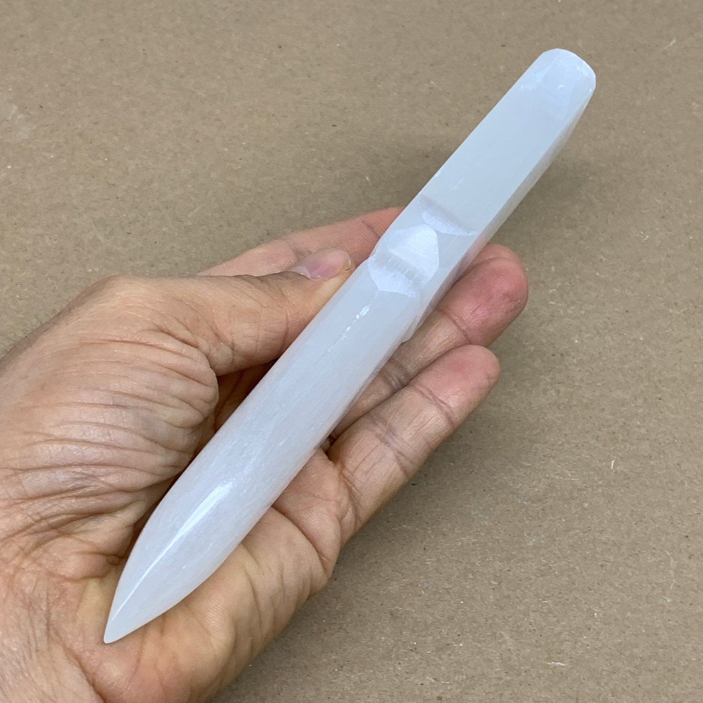 150g, 7.5"x1.2"x0.7", Natural Selenite Crystal Dagger (Satin Spar), B36328