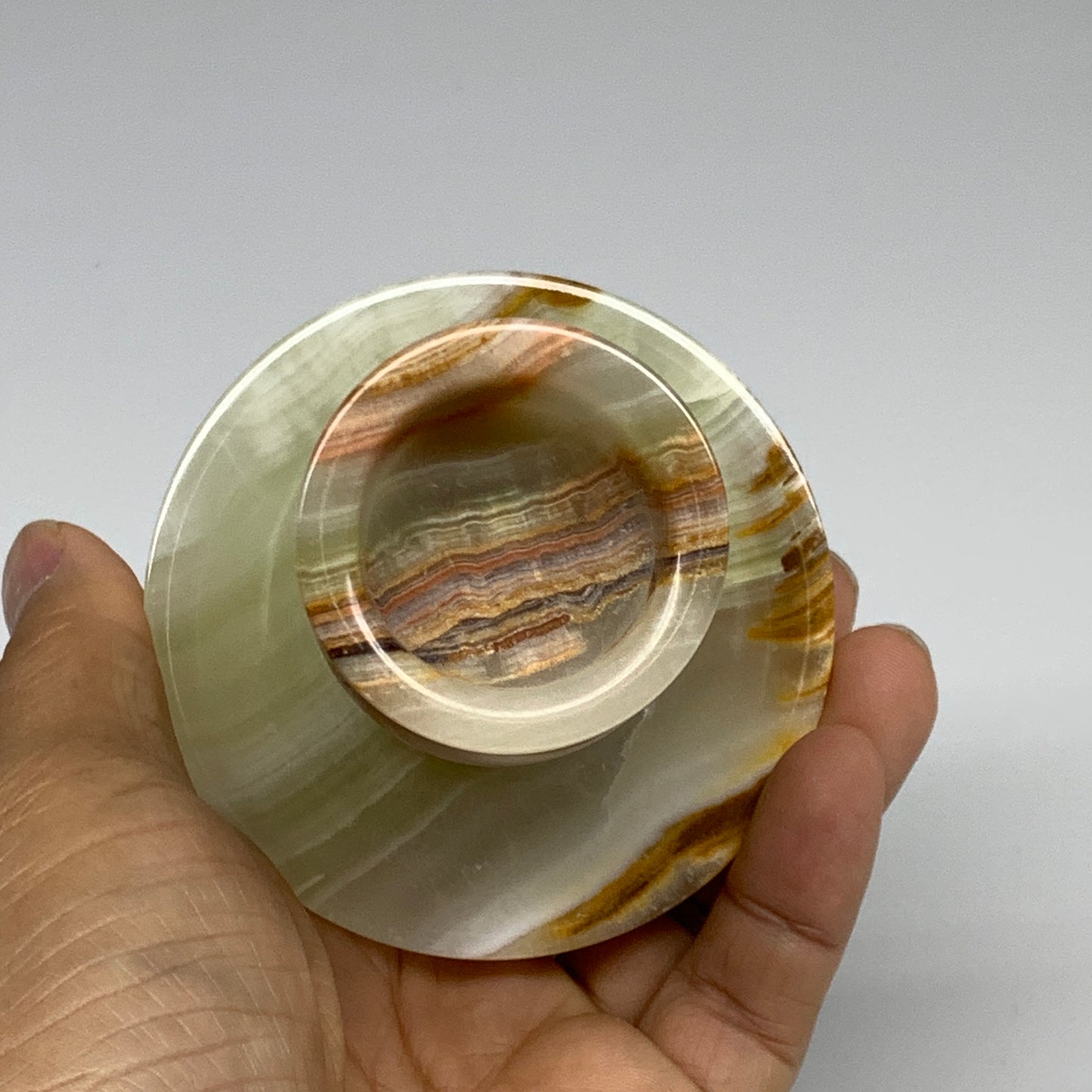 245g, 3.1"x1.5"x2.9", Natural Green Onyx Candle Holder Gemstone Hand Carved, B32