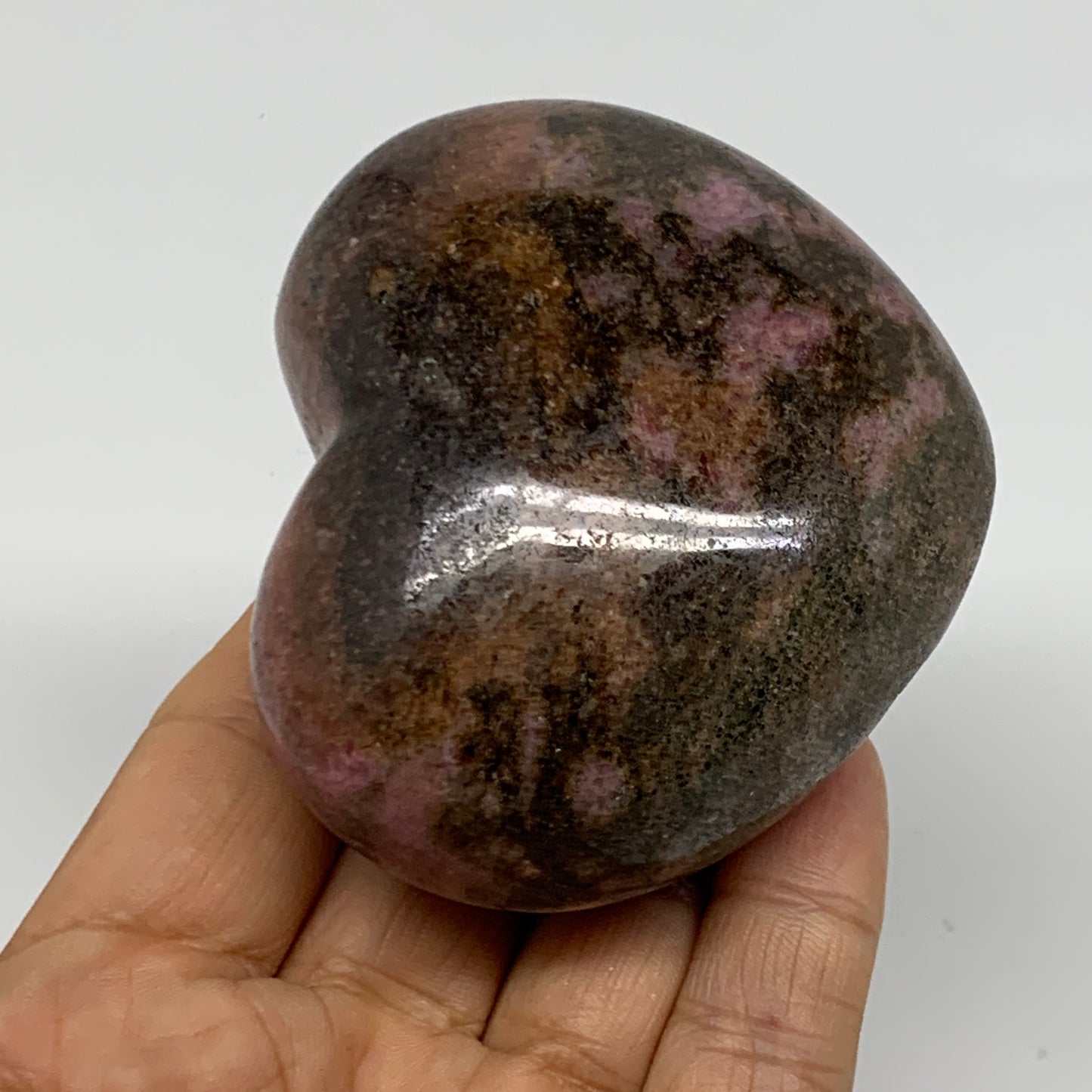 0.74 lbs, 2.4"x2.9"x1.5", Natural Rhodonite Heart Polished Crystal, B37207