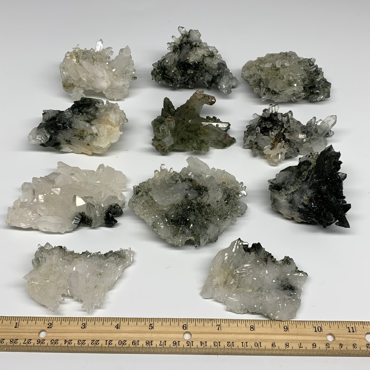 4 lbs, 2.9"-4.3", 11pcs, Chlorine Quartz Minerals Specimens @Pakistan, B27746