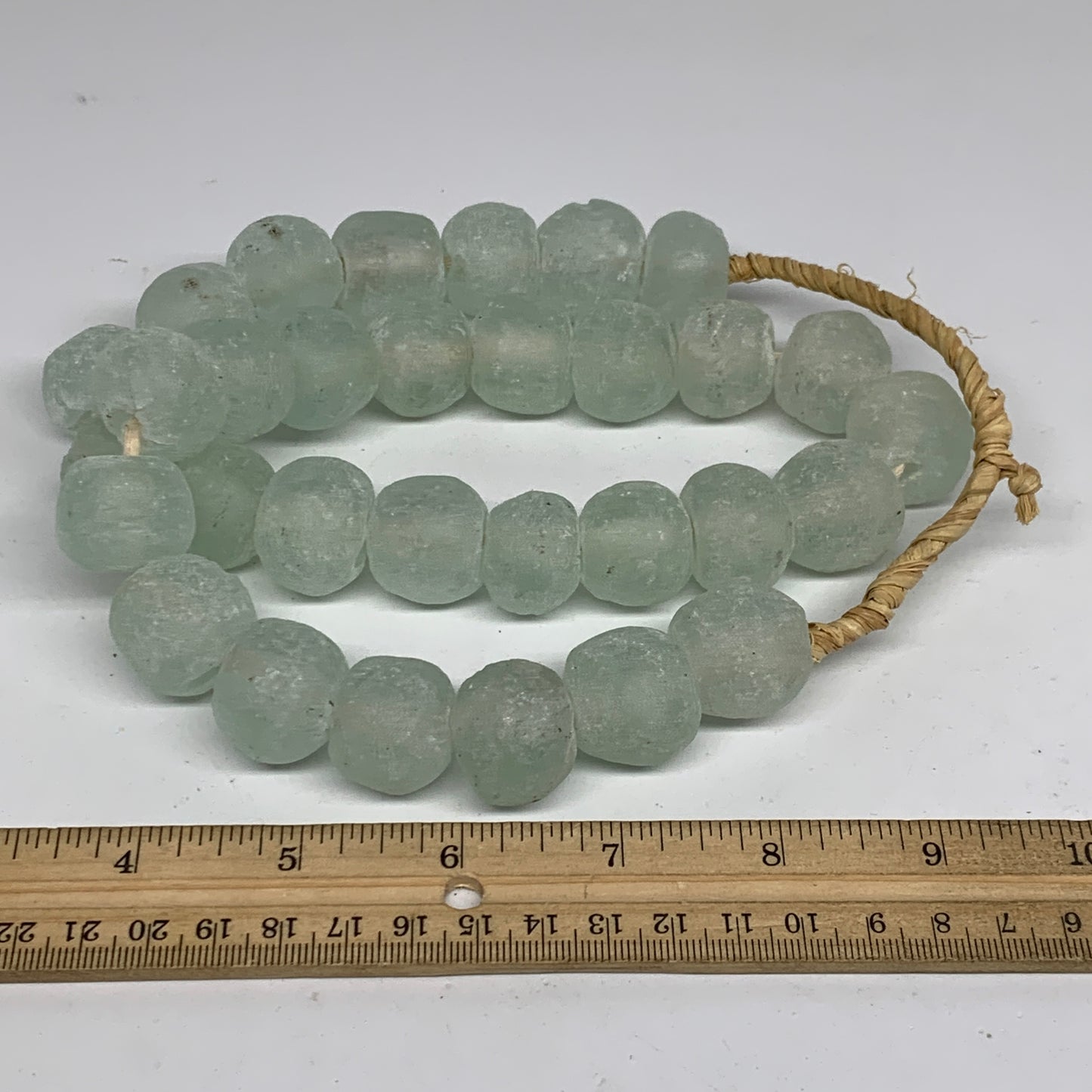 0.93 lbs, 16mm-22mm, 1 Strand, 31 beads, Green/Blue Sea Glass Beads, B35698