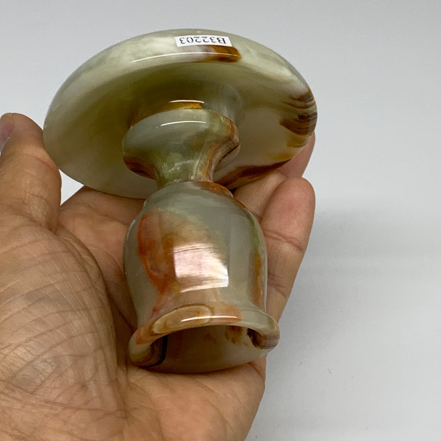 245g, 3.1"x1.5"x2.9", Natural Green Onyx Candle Holder Gemstone Hand Carved, B32