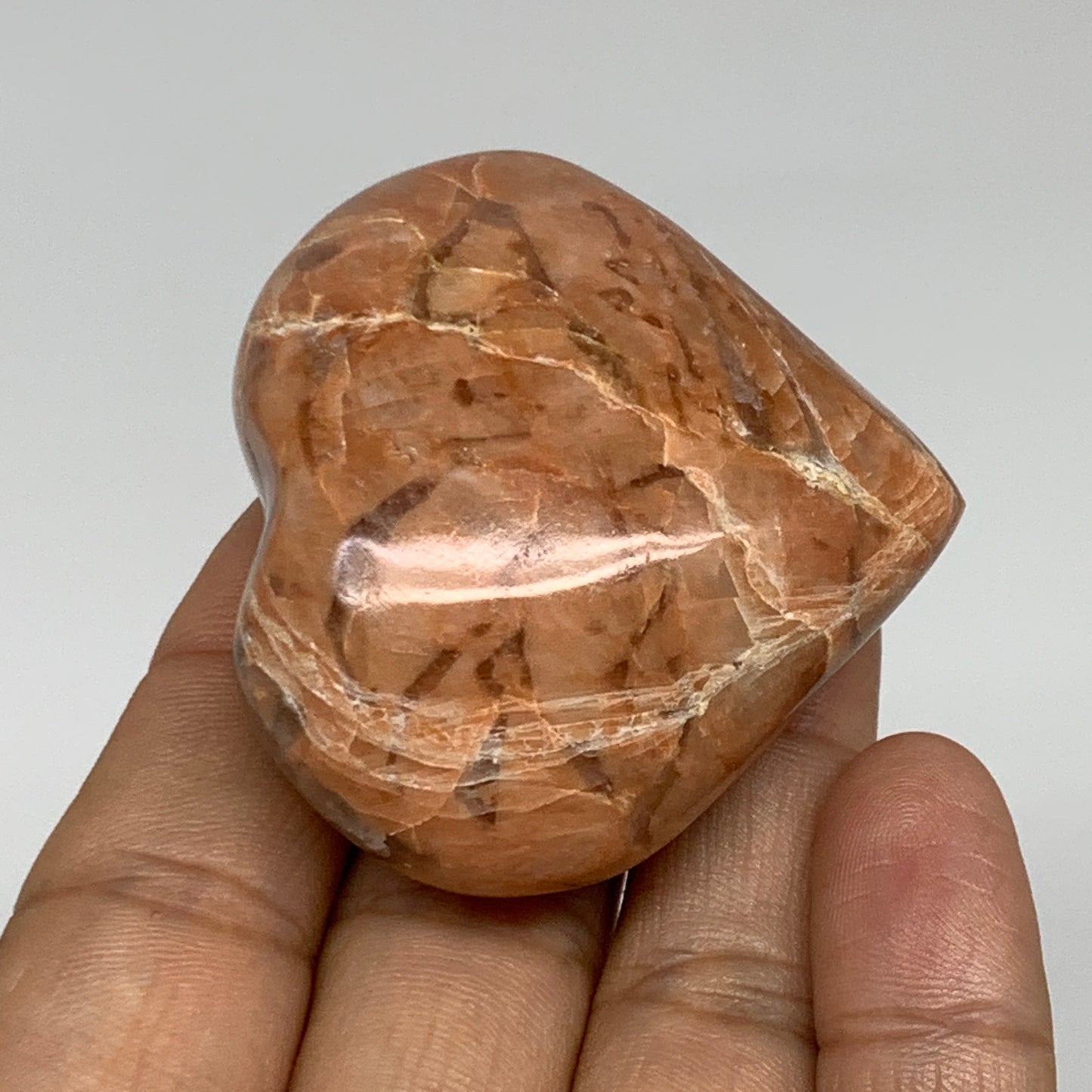 75.1g, 1.9"x2"x1", Peach Moonstone Heart Crystal Polished, B34994