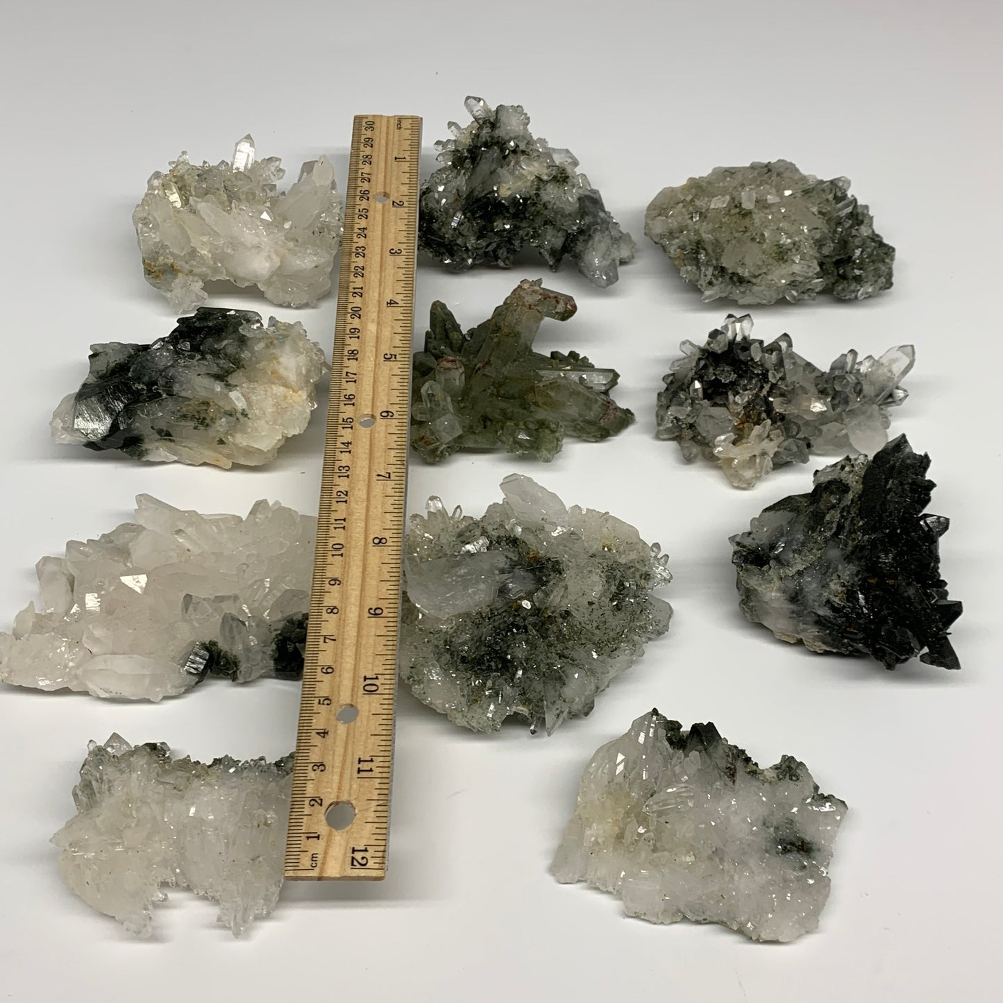 4 lbs, 2.9"-4.3", 11pcs, Chlorine Quartz Minerals Specimens @Pakistan, B27746