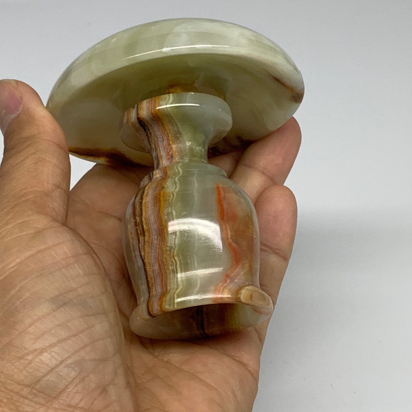 245g, 3.1"x1.5"x2.9", Natural Green Onyx Candle Holder Gemstone Hand Carved, B32