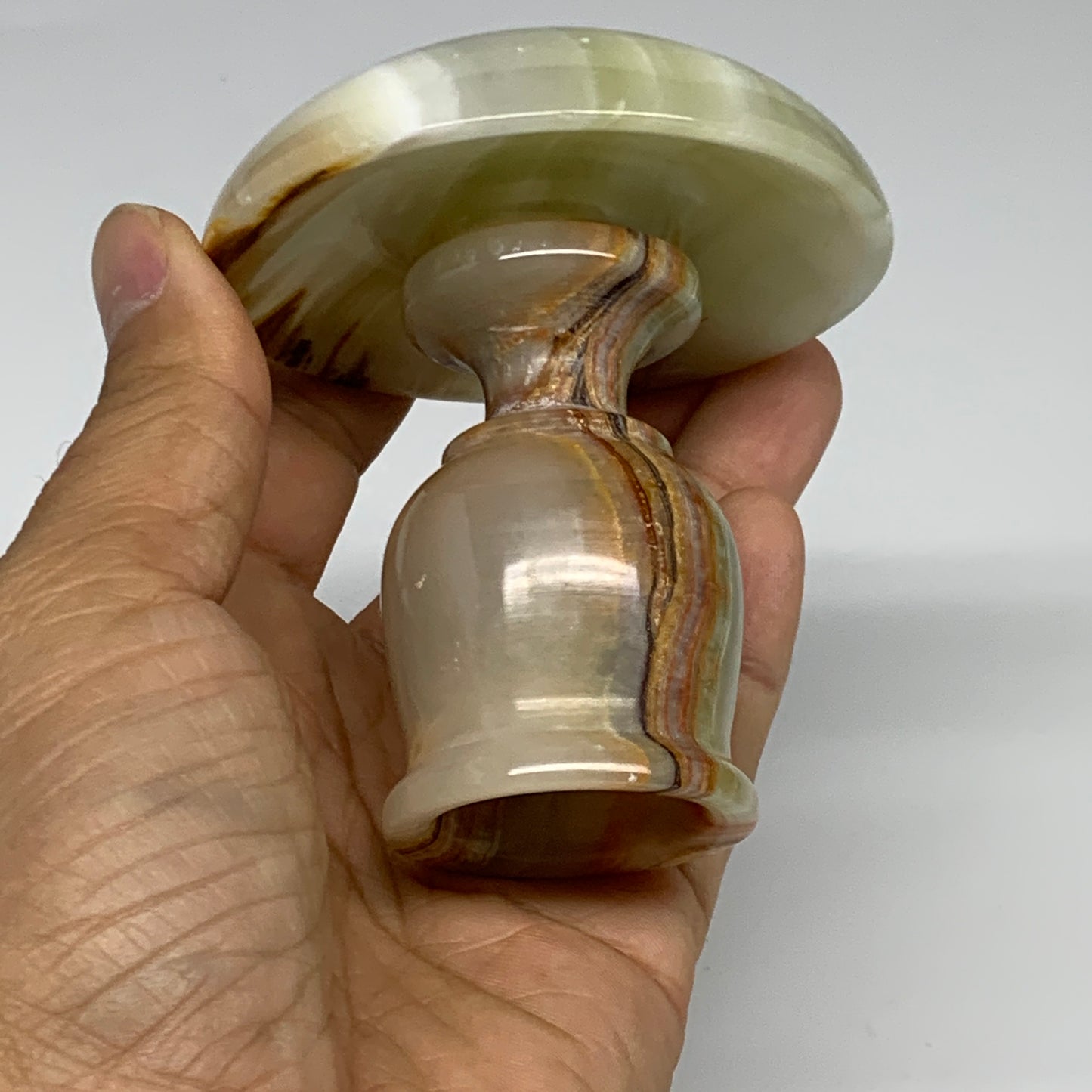 245g, 3.1"x1.5"x2.9", Natural Green Onyx Candle Holder Gemstone Hand Carved, B32