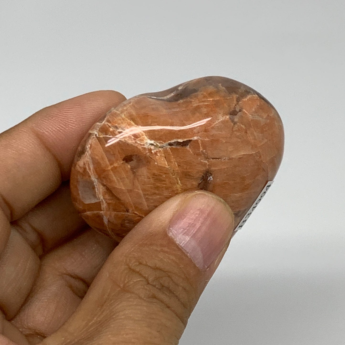 75.1g, 1.9"x2"x1", Peach Moonstone Heart Crystal Polished, B34994