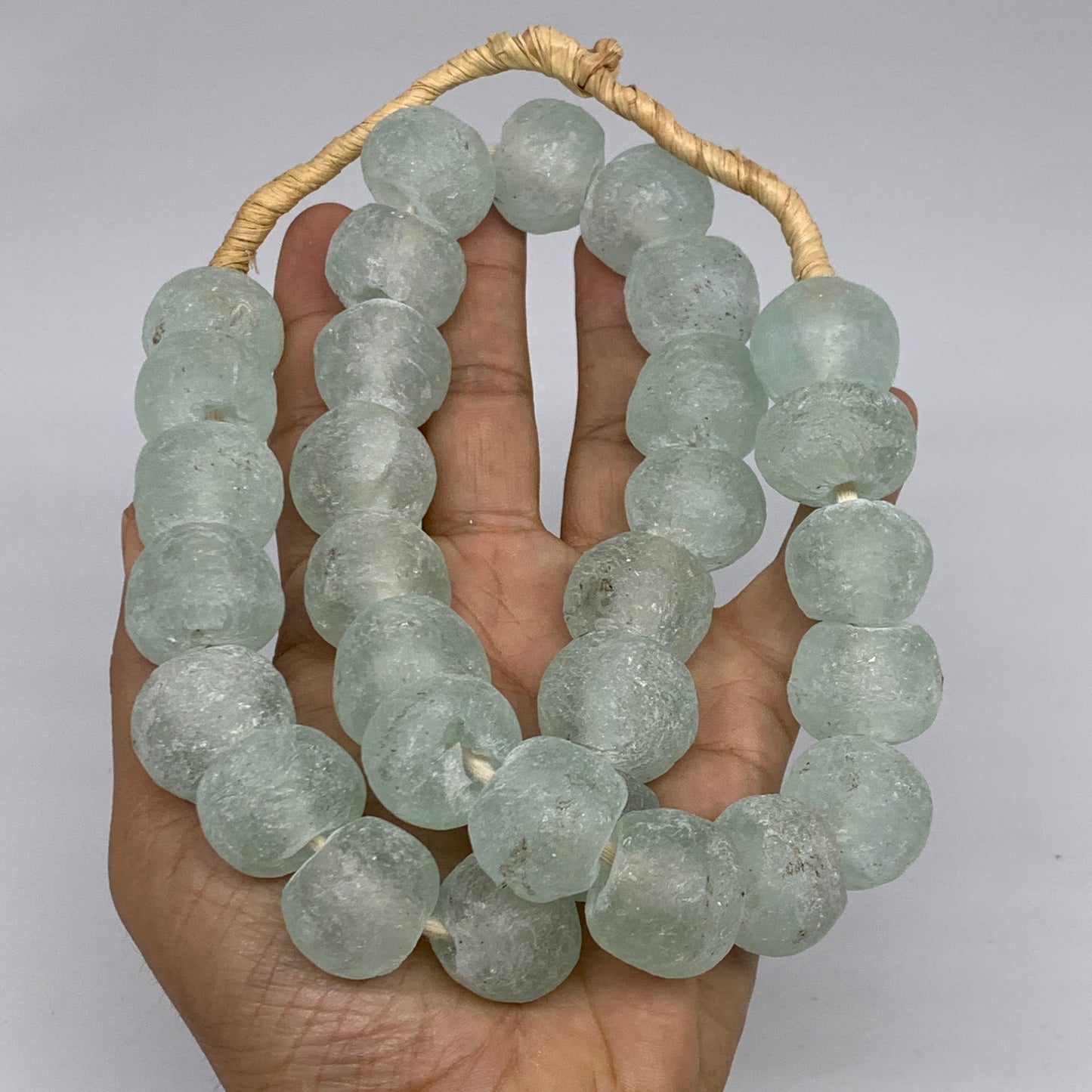 0.88 lbs, 15mm-20mm, 1 Strand, 31 beads, Green/Blue Sea Glass Beads, B35699