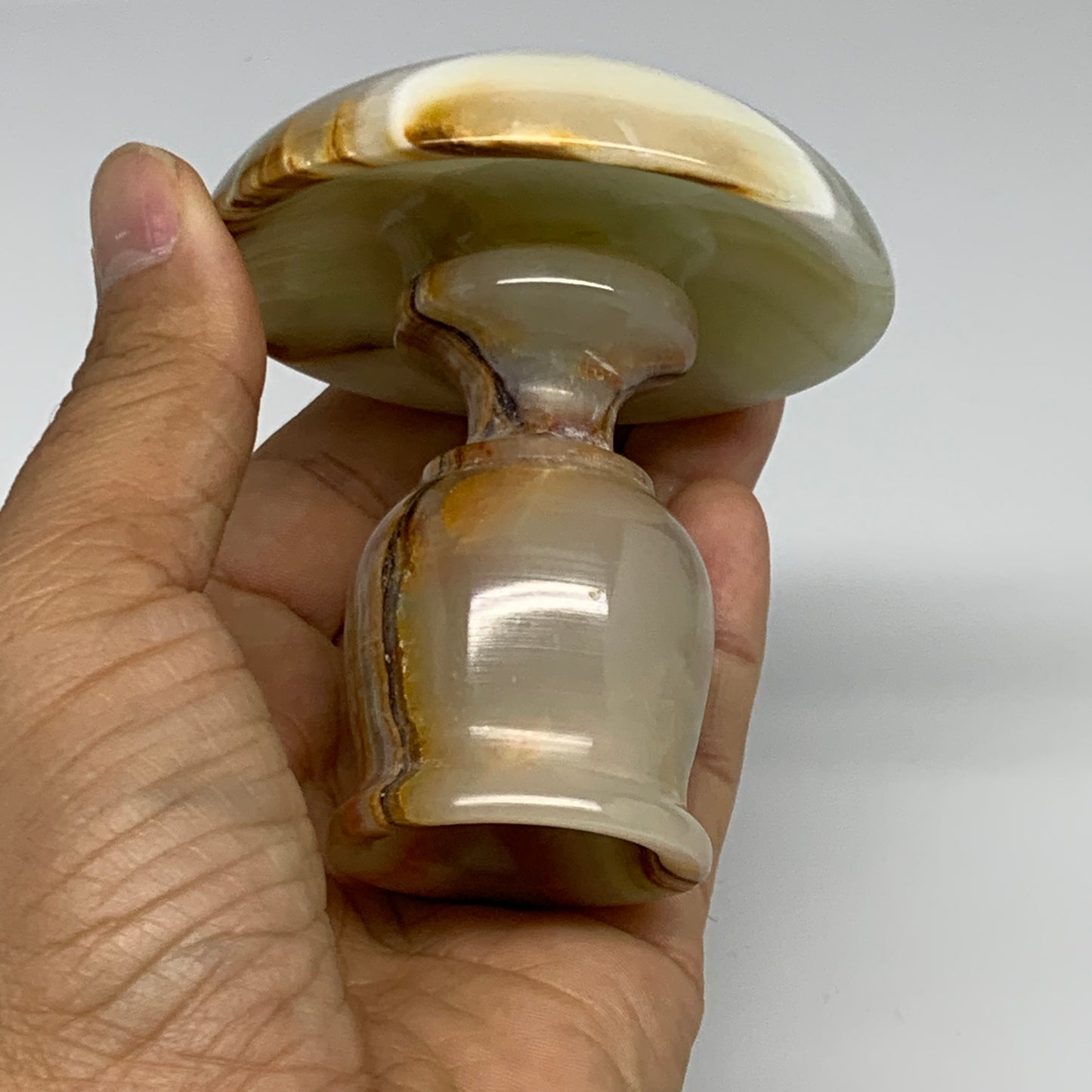 245g, 3.1"x1.5"x2.9", Natural Green Onyx Candle Holder Gemstone Hand Carved, B32