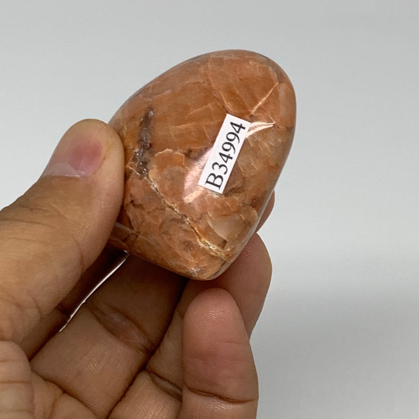 75.1g, 1.9"x2"x1", Peach Moonstone Heart Crystal Polished, B34994