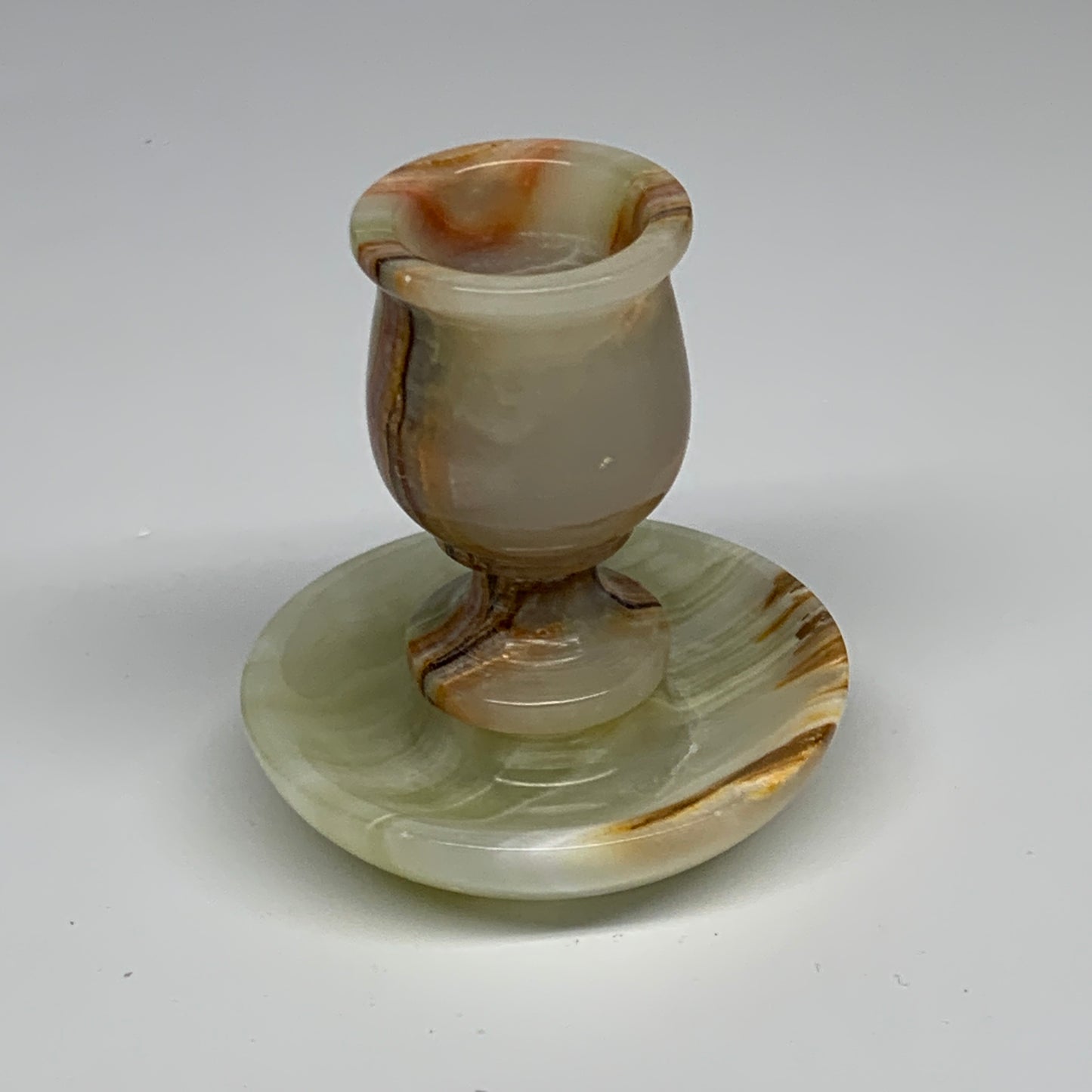 245g, 3.1"x1.5"x2.9", Natural Green Onyx Candle Holder Gemstone Hand Carved, B32