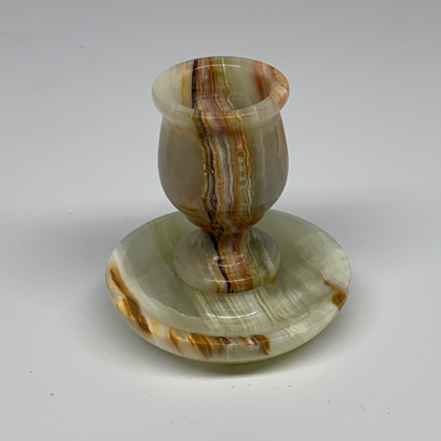 245g, 3.1"x1.5"x2.9", Natural Green Onyx Candle Holder Gemstone Hand Carved, B32