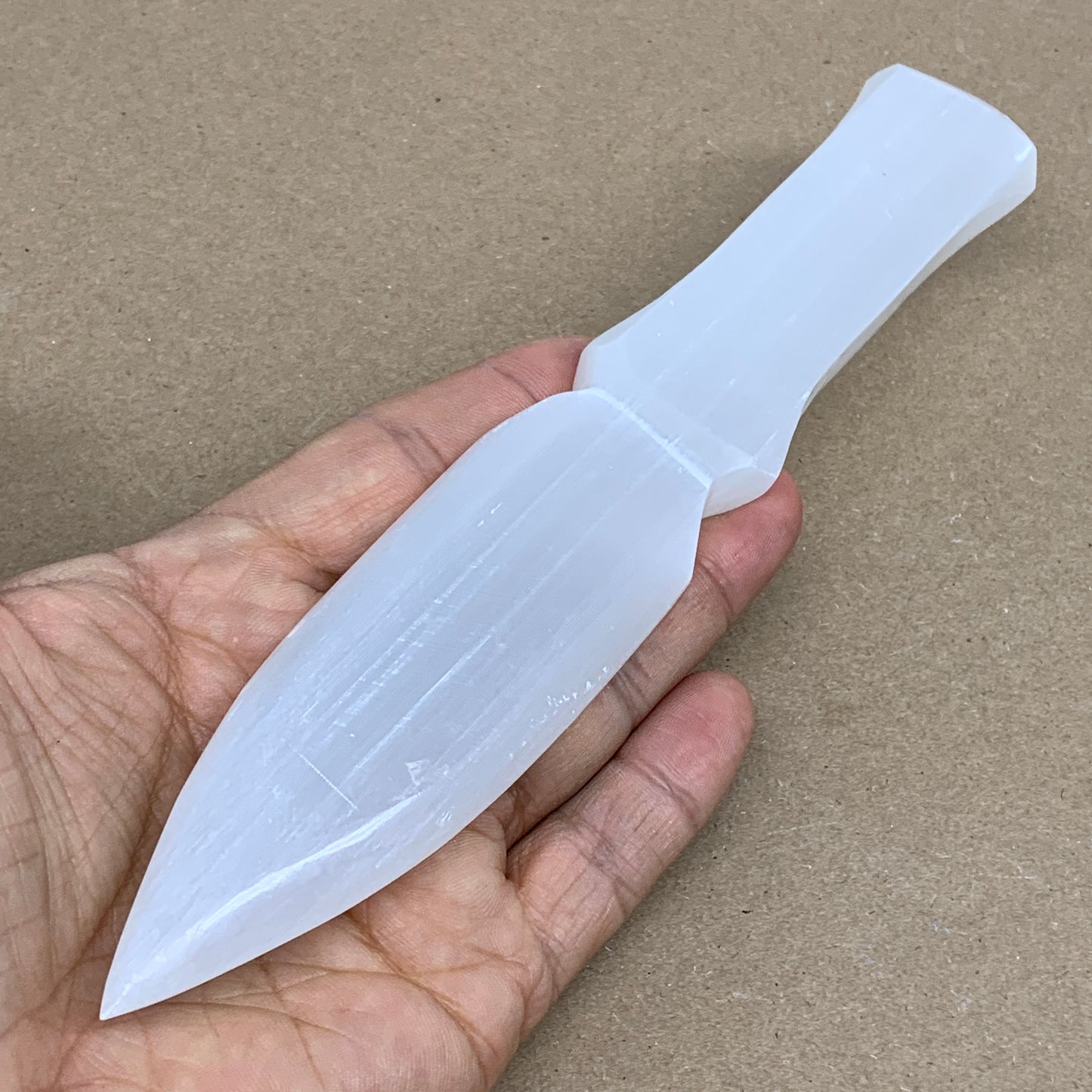 130g, 7.5"x1.3"x0.6", Natural Selenite Crystal Dagger (Satin Spar), B36329