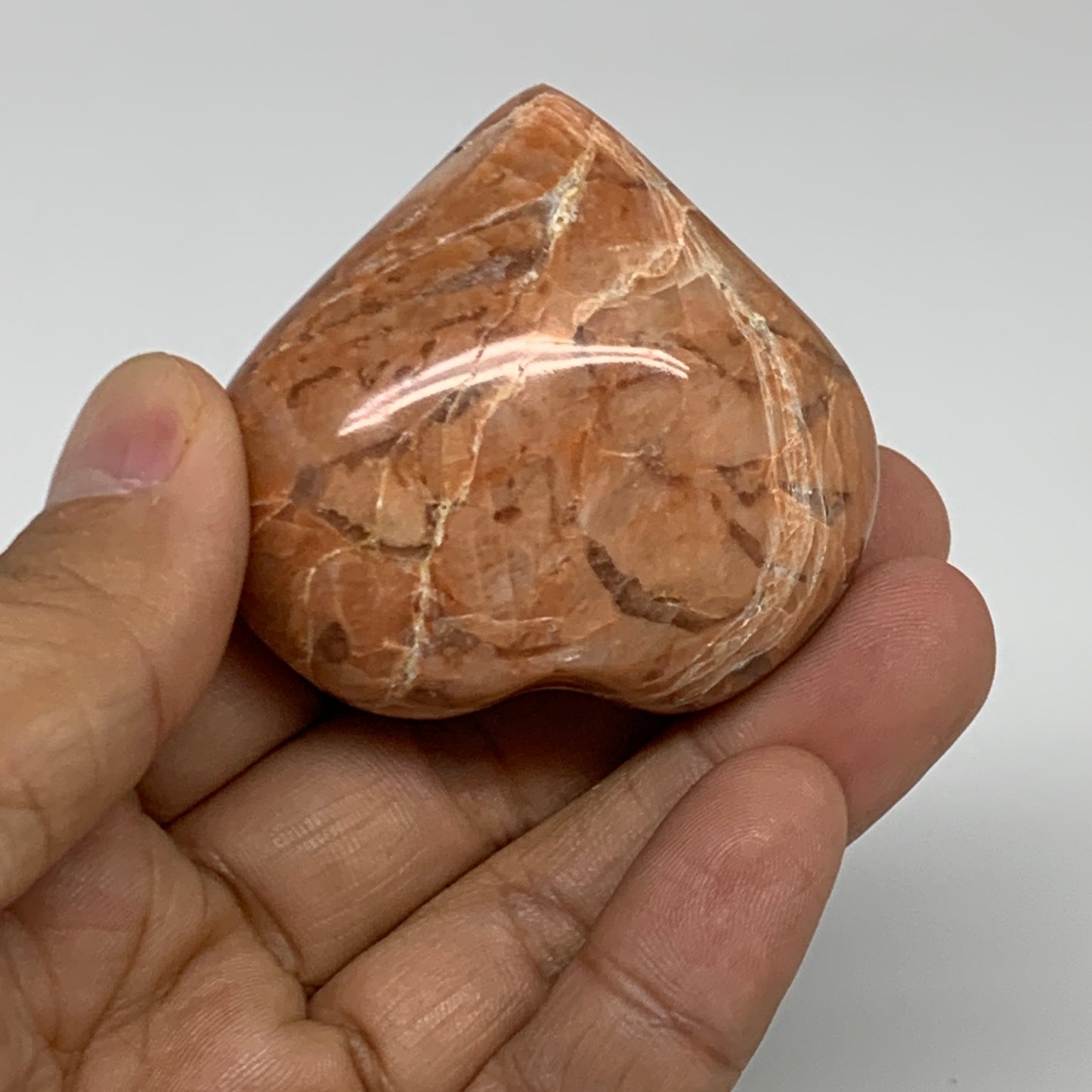 75.1g, 1.9"x2"x1", Peach Moonstone Heart Crystal Polished, B34994