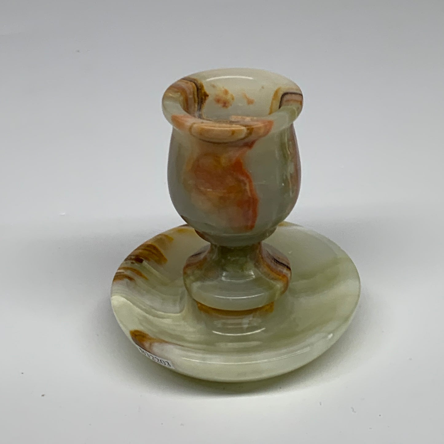 245g, 3.1"x1.5"x2.9", Natural Green Onyx Candle Holder Gemstone Hand Carved, B32