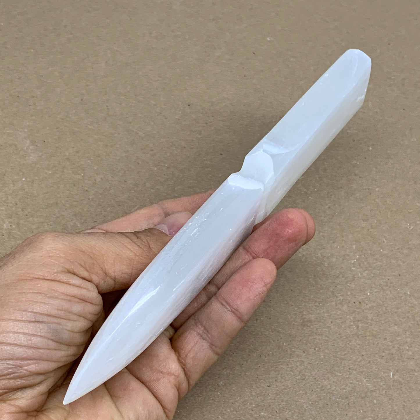 130g, 7.5"x1.3"x0.6", Natural Selenite Crystal Dagger (Satin Spar), B36329