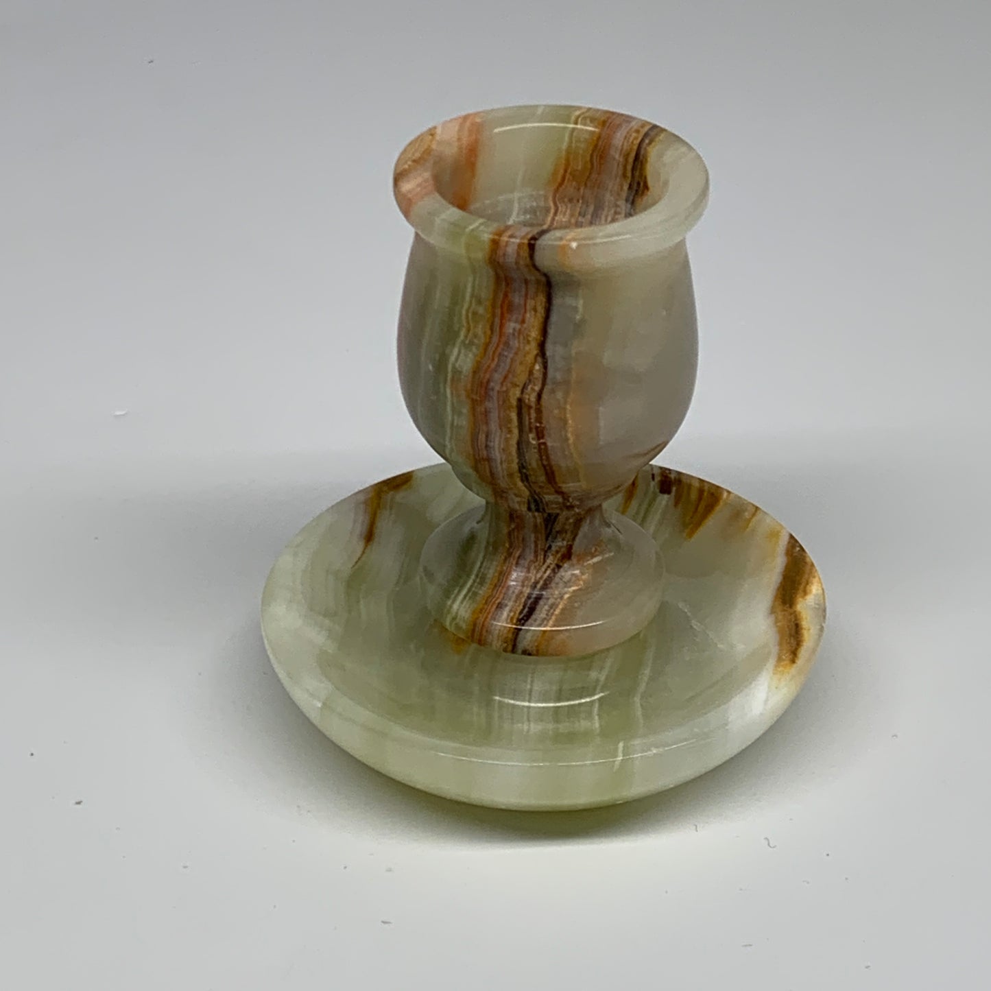 245g, 3.1"x1.5"x2.9", Natural Green Onyx Candle Holder Gemstone Hand Carved, B32