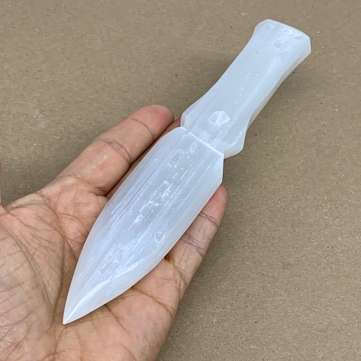 130g, 7.5"x1.3"x0.6", Natural Selenite Crystal Dagger (Satin Spar), B36329