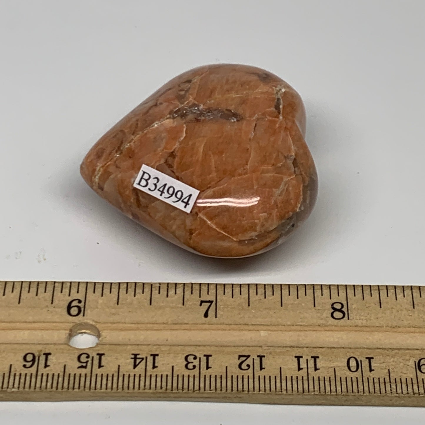 75.1g, 1.9"x2"x1", Peach Moonstone Heart Crystal Polished, B34994