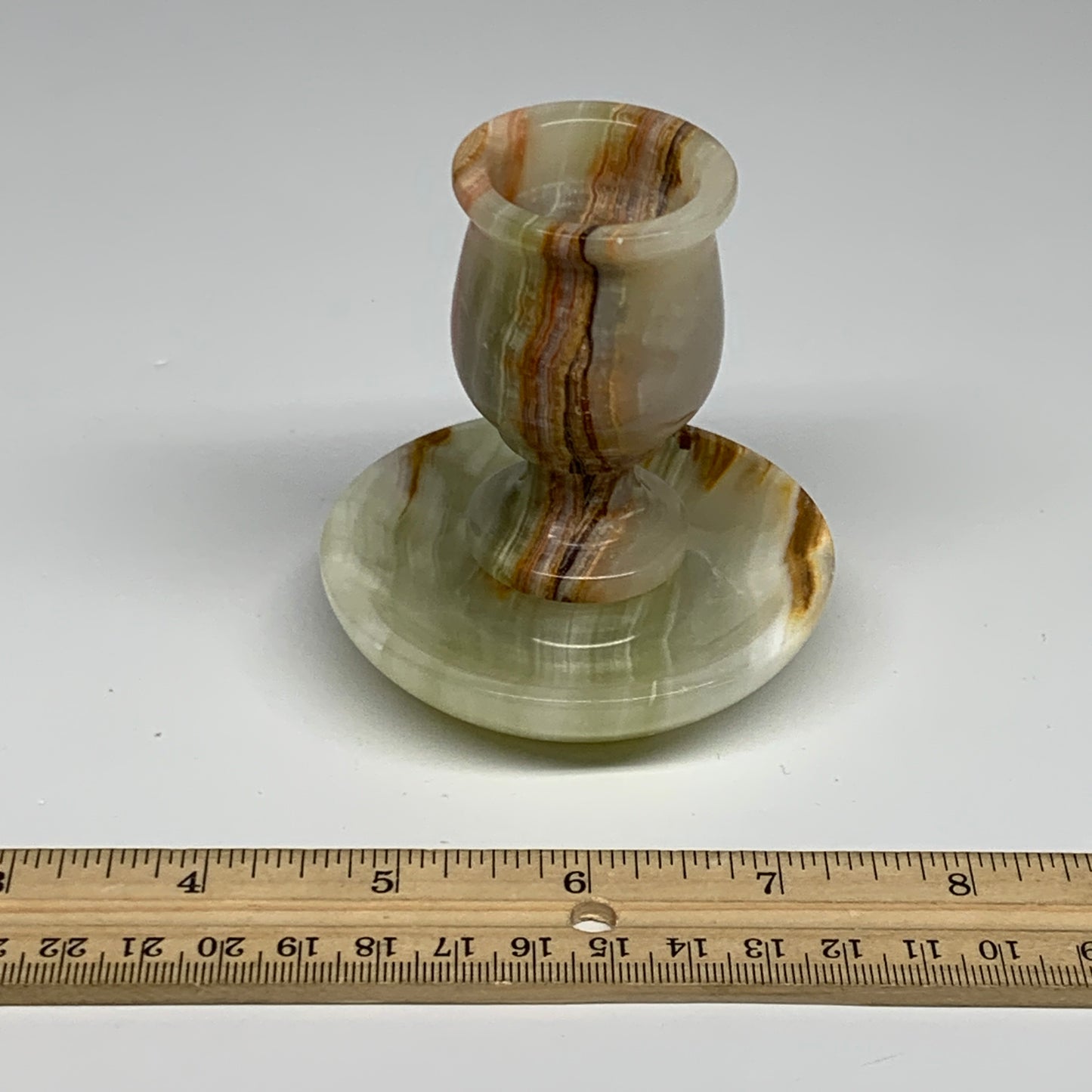 245g, 3.1"x1.5"x2.9", Natural Green Onyx Candle Holder Gemstone Hand Carved, B32
