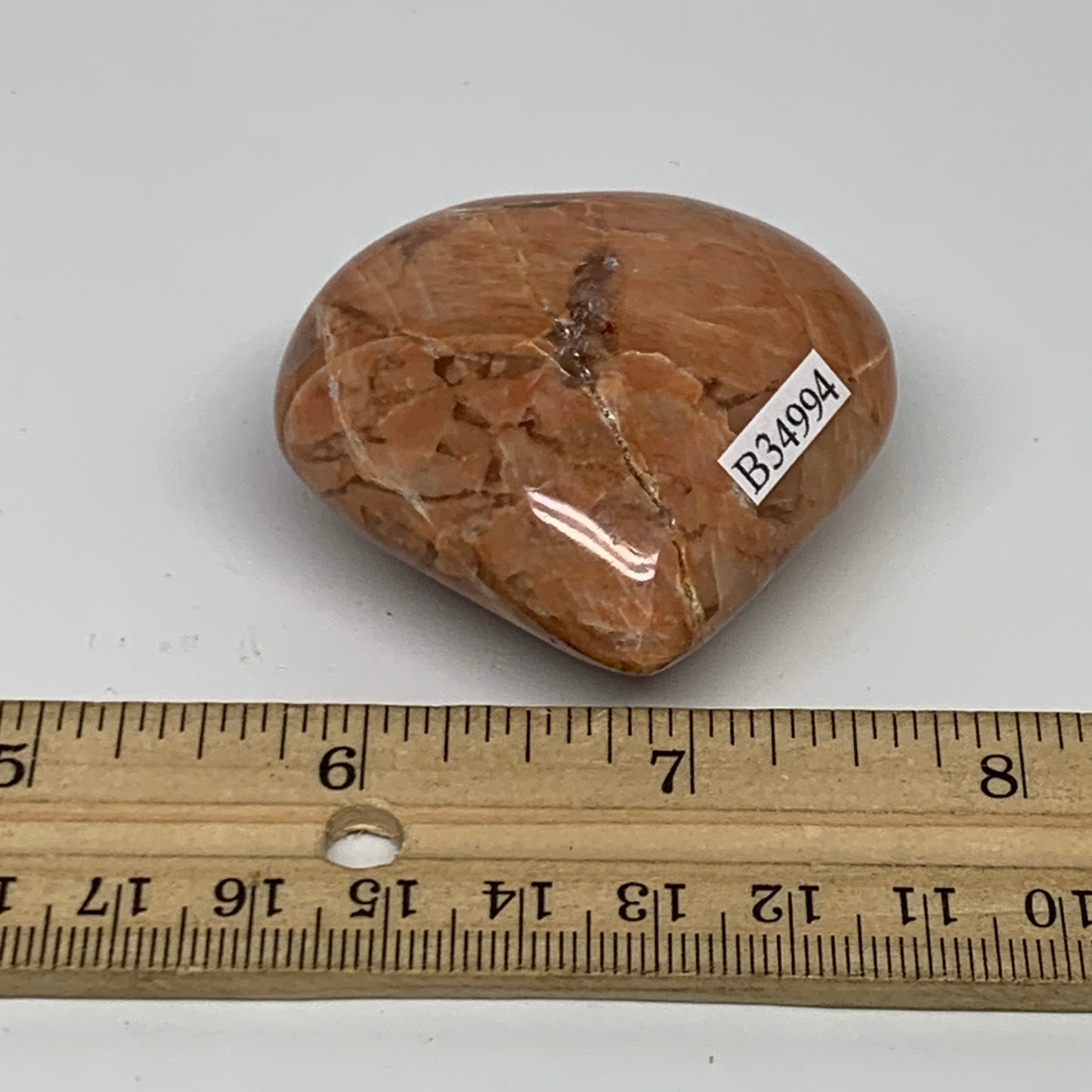 75.1g, 1.9"x2"x1", Peach Moonstone Heart Crystal Polished, B34994