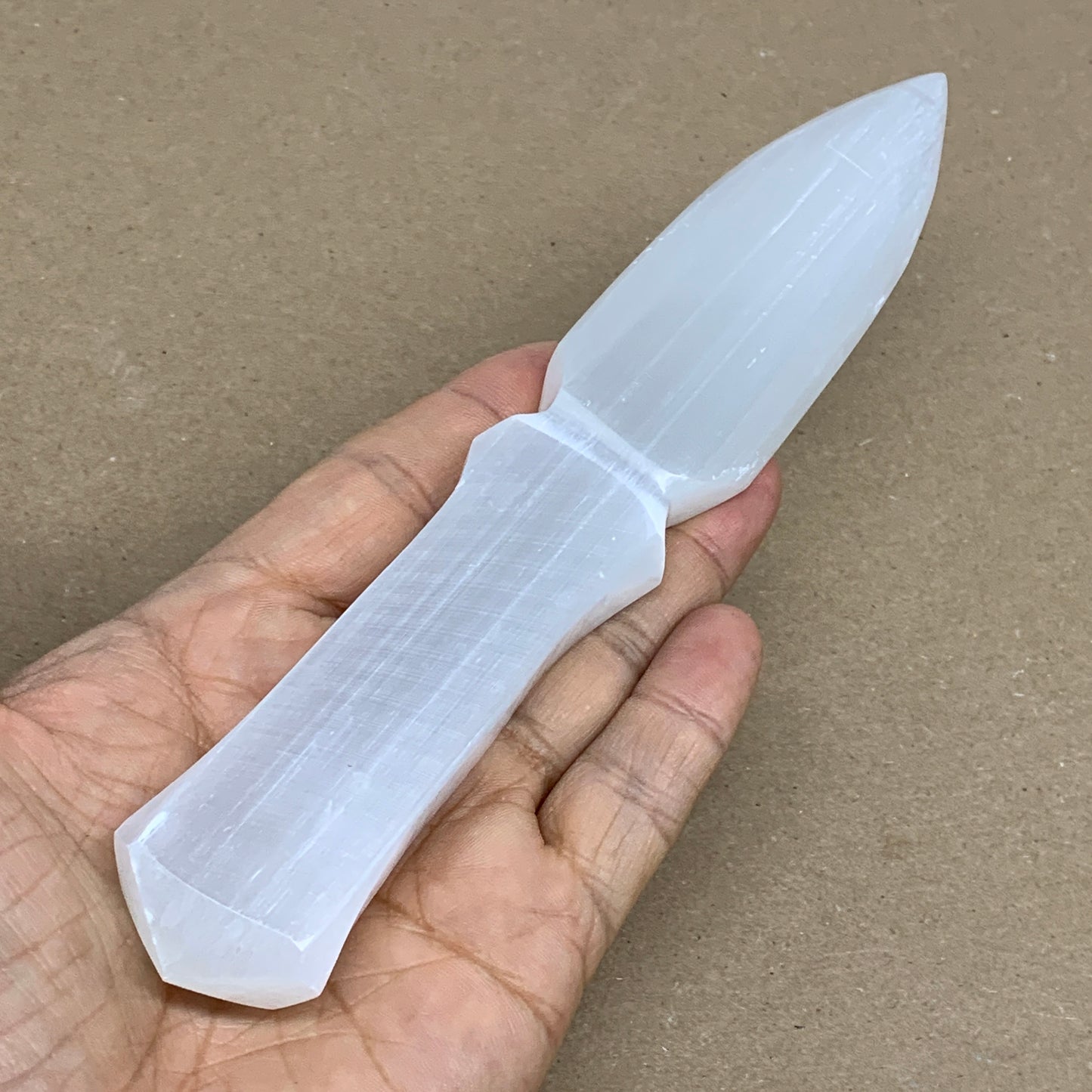 130g, 7.5"x1.3"x0.6", Natural Selenite Crystal Dagger (Satin Spar), B36329