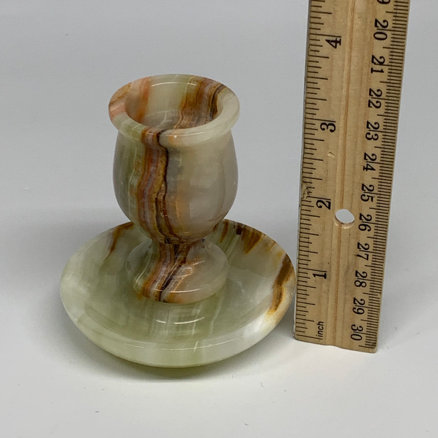 245g, 3.1"x1.5"x2.9", Natural Green Onyx Candle Holder Gemstone Hand Carved, B32