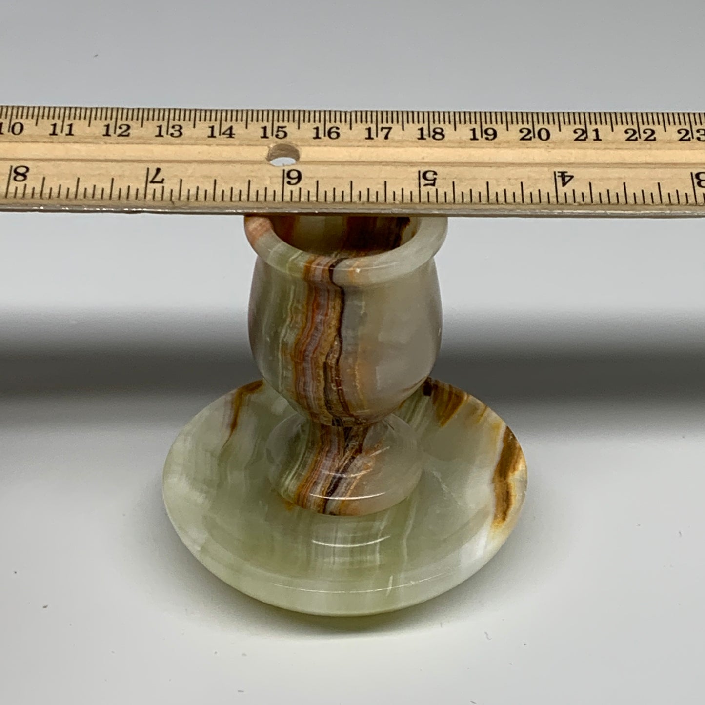 245g, 3.1"x1.5"x2.9", Natural Green Onyx Candle Holder Gemstone Hand Carved, B32