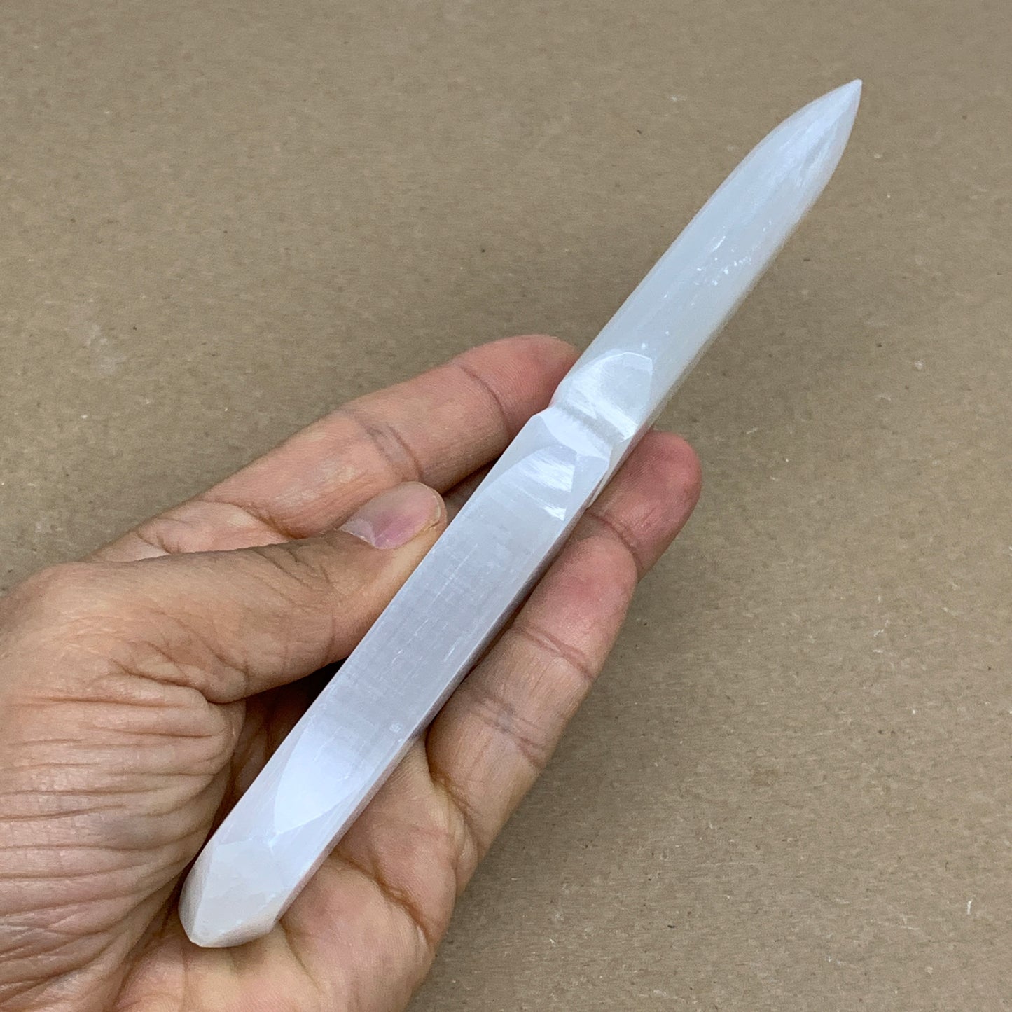 130g, 7.5"x1.3"x0.6", Natural Selenite Crystal Dagger (Satin Spar), B36329