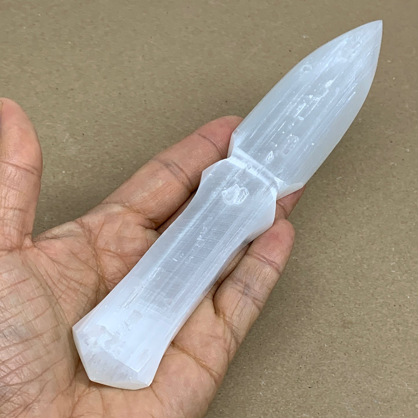 130g, 7.5"x1.3"x0.6", Natural Selenite Crystal Dagger (Satin Spar), B36329