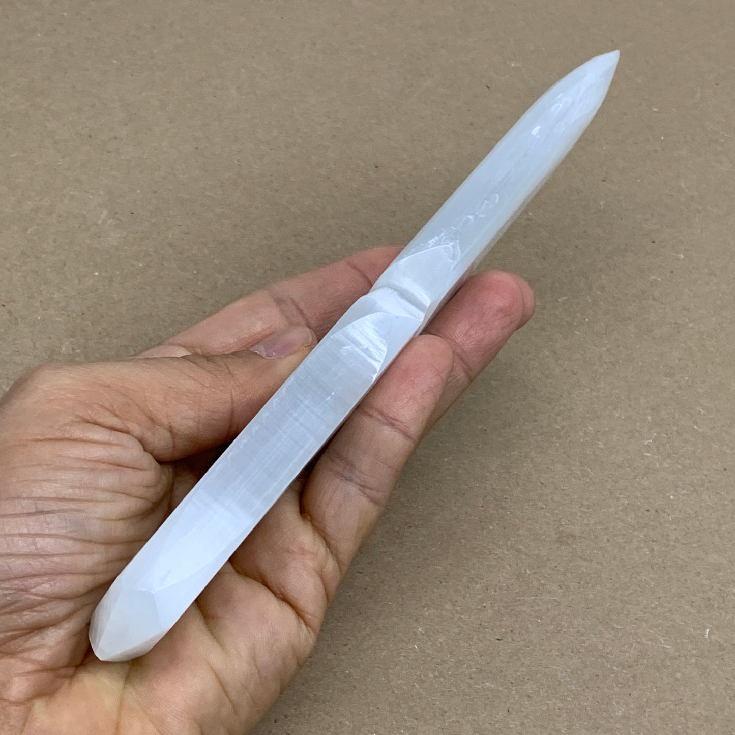 130g, 7.5"x1.3"x0.6", Natural Selenite Crystal Dagger (Satin Spar), B36329