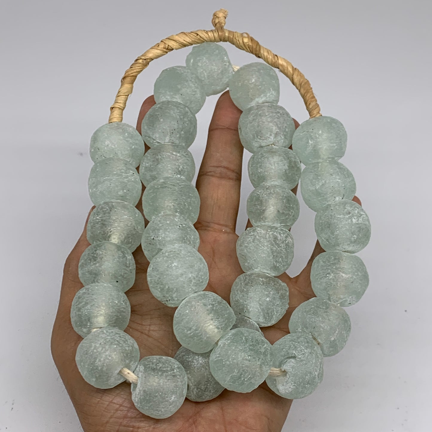 0.9 lbs, 17mm-20mm, 1 Strand, 30 beads, Green/Blue Sea Glass Beads, B35700