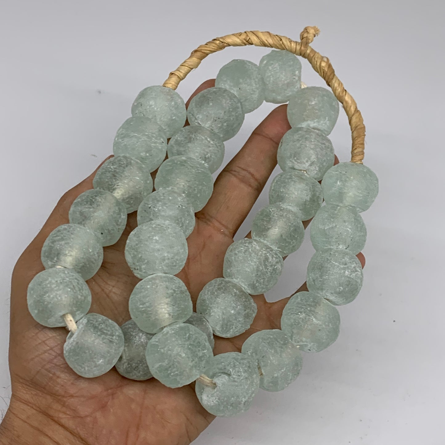 0.9 lbs, 17mm-20mm, 1 Strand, 30 beads, Green/Blue Sea Glass Beads, B35700