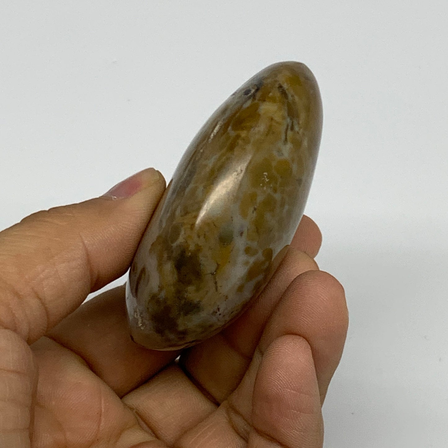 121.9g, 2.6"x1.9"x1" Natural Ocean Jasper Palm-Stone Orbicular Jasper, B30746