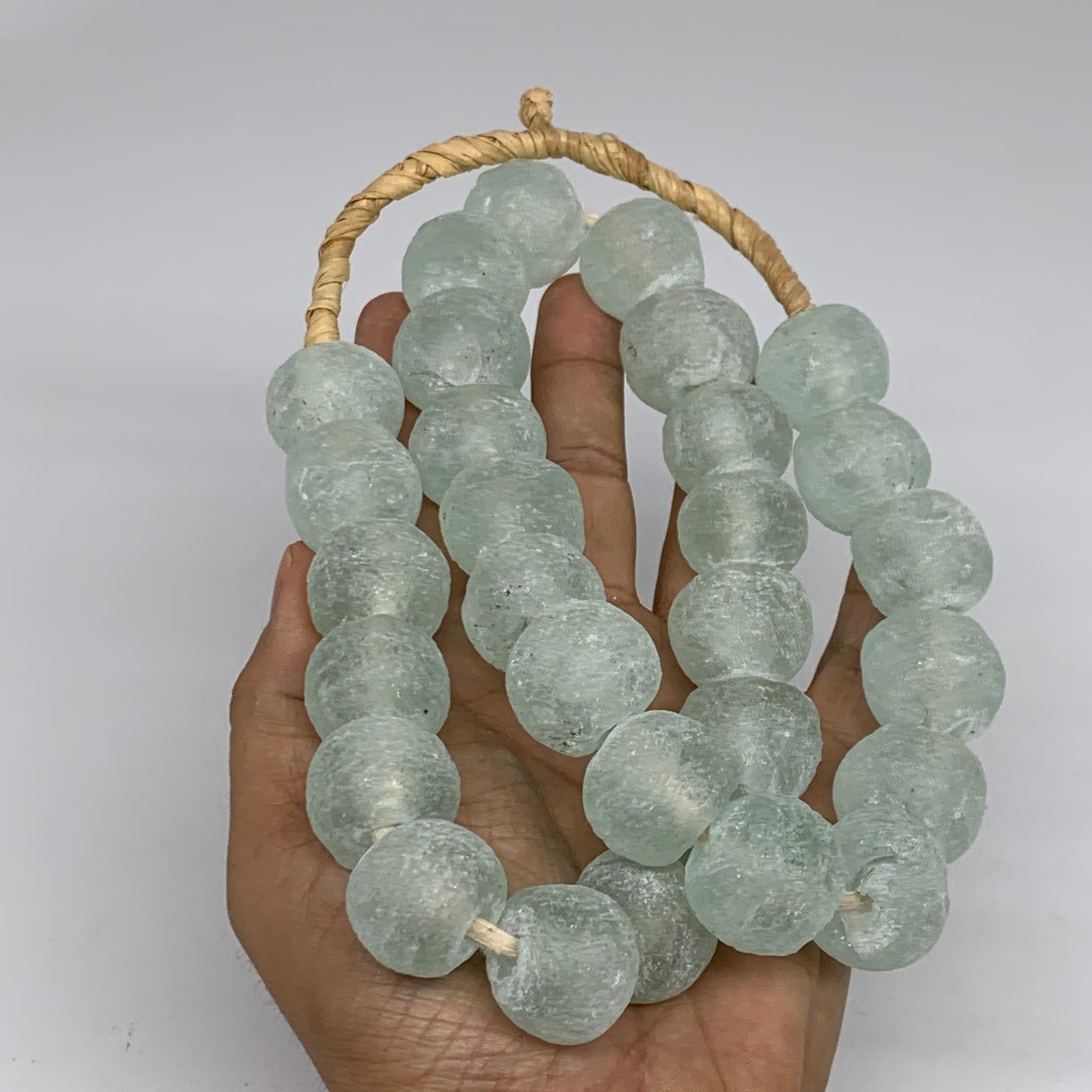 0.9 lbs, 17mm-20mm, 1 Strand, 30 beads, Green/Blue Sea Glass Beads, B35700