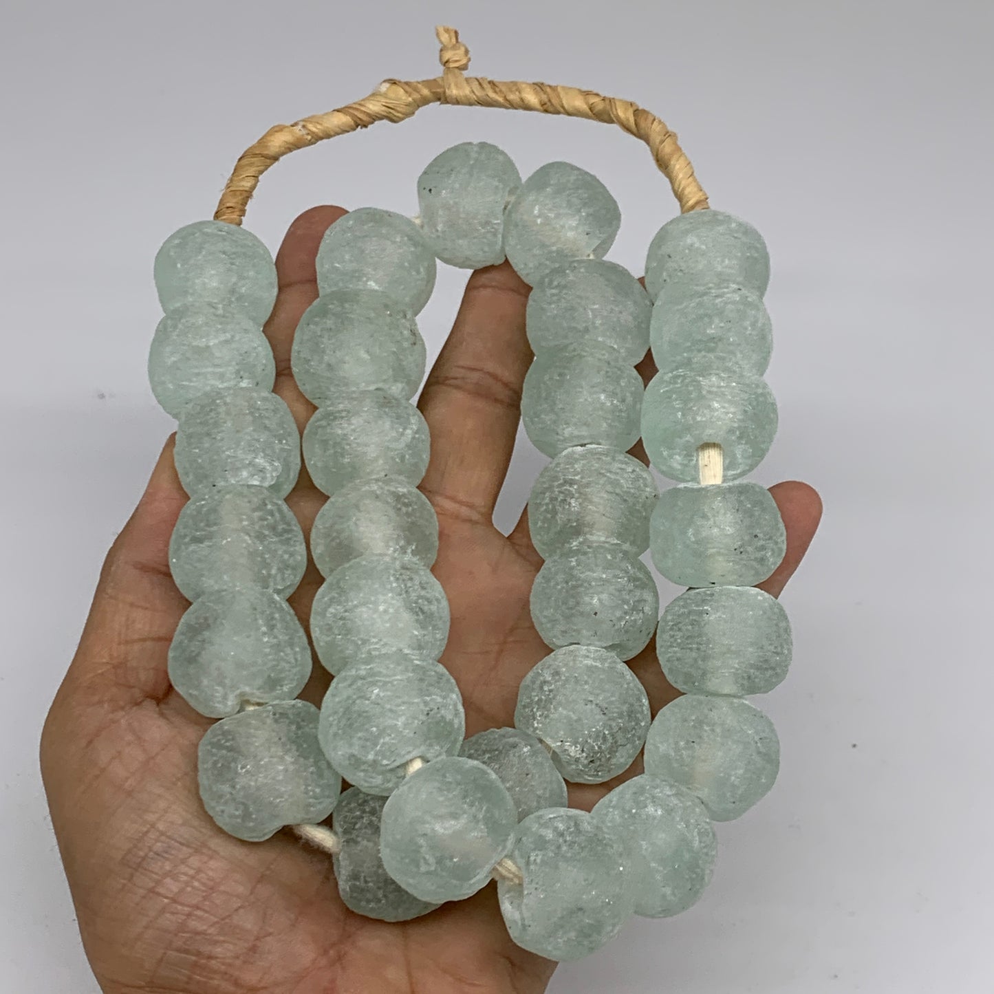 0.9 lbs, 17mm-20mm, 1 Strand, 30 beads, Green/Blue Sea Glass Beads, B35700