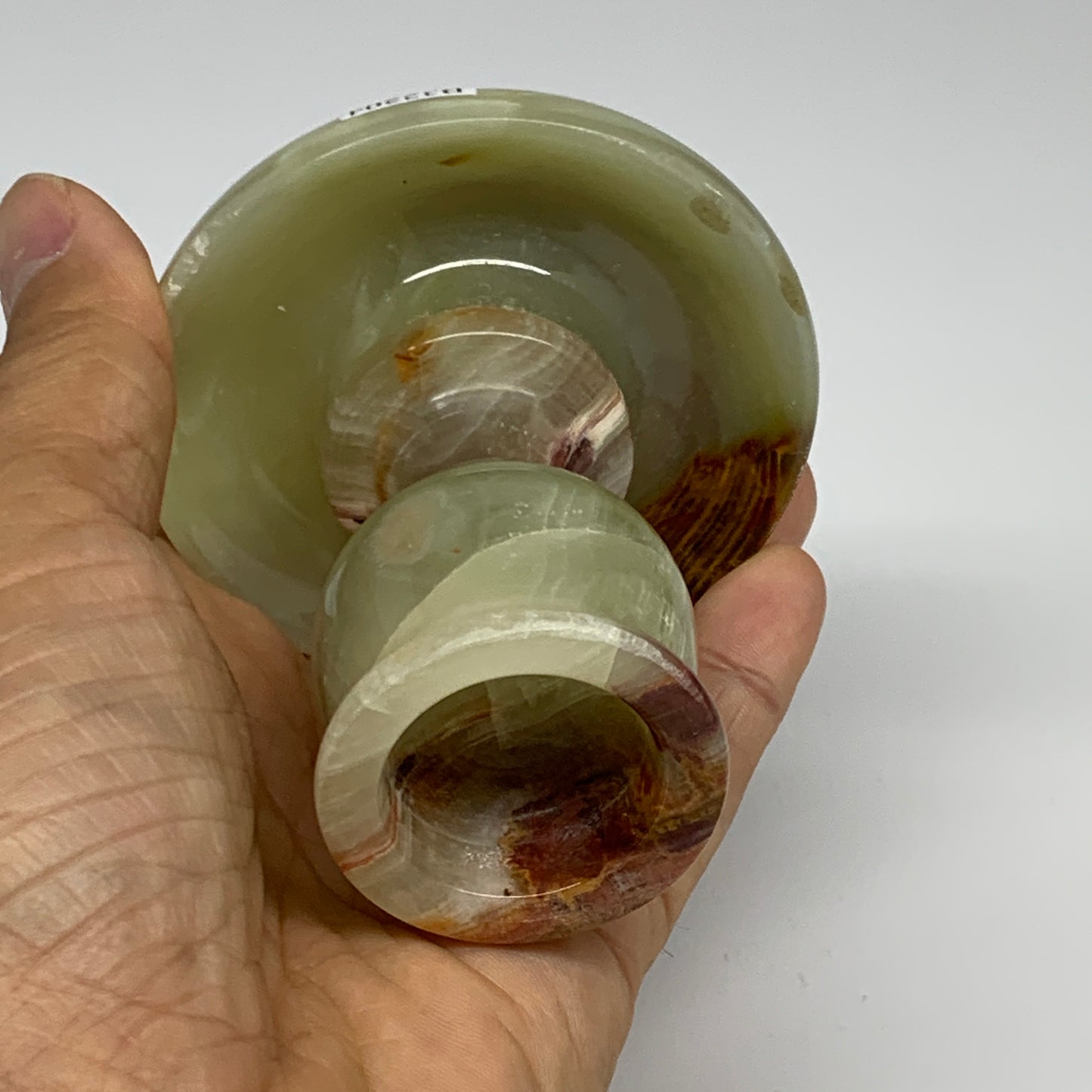 266g, 3.2"x1.4"x2.9", Natural Green Onyx Candle Holder Gemstone Hand Carved, B32