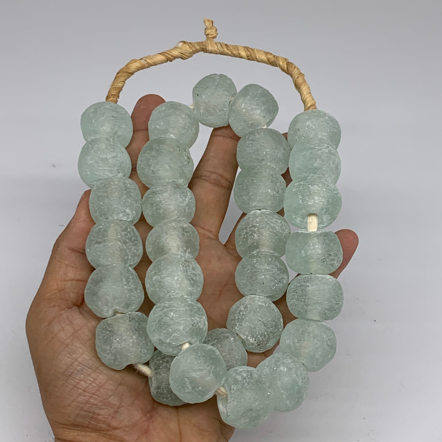 0.9 lbs, 17mm-20mm, 1 Strand, 30 beads, Green/Blue Sea Glass Beads, B35700